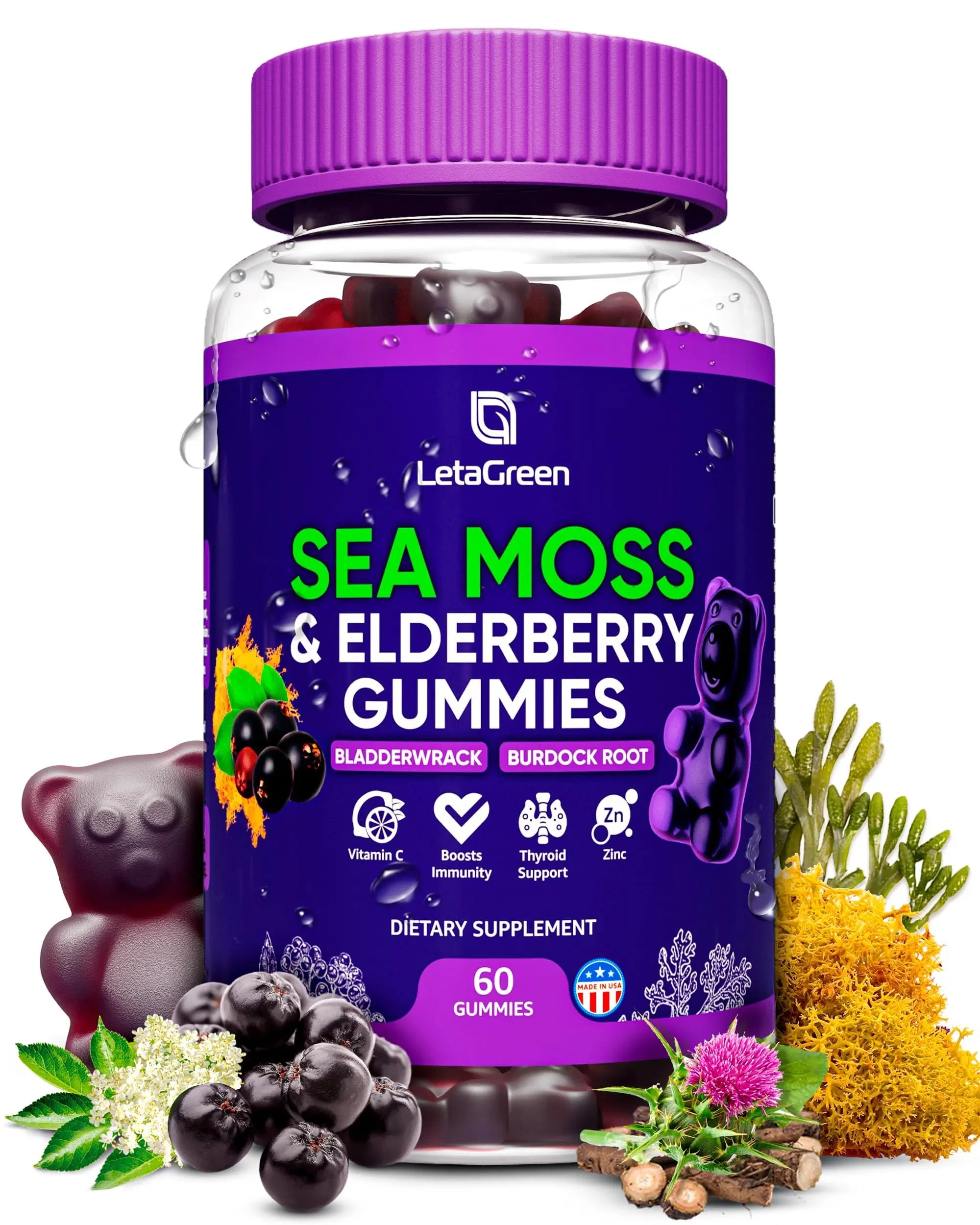 LetaGreen Irish Sea Moss Gummies - 60 Vegan Seamoss Gummies Bears LetaGreen Au supplements