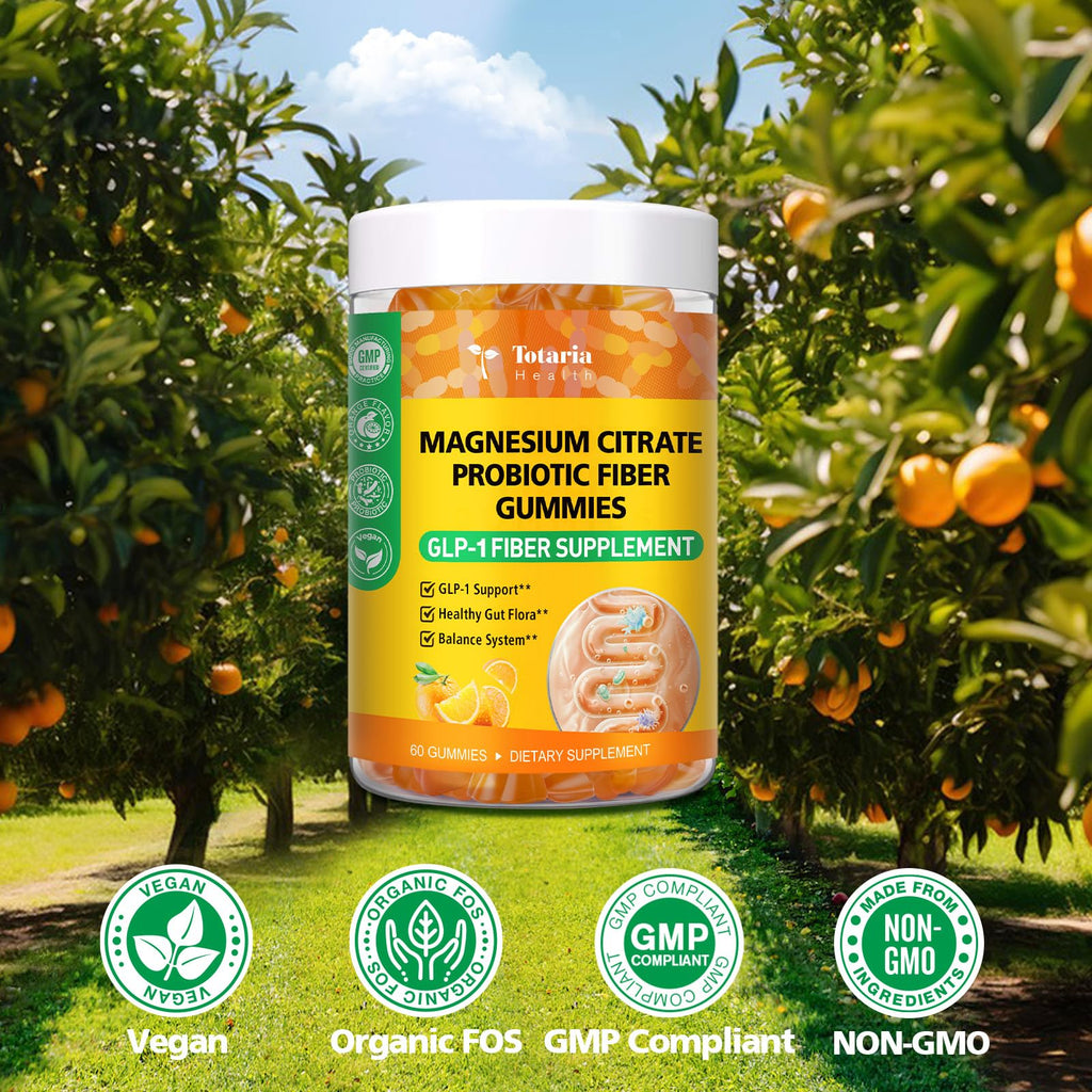 15-in-1 Magnesium Citrate Fiber Gummies with Probiotic Prebiotic for Digestion,  Fiber Supplement with Magnesium Citrate 300mg, Apple Cider Vinegar 500mg, Acacia, B6, B12, 60 Orange Vegan Gummies