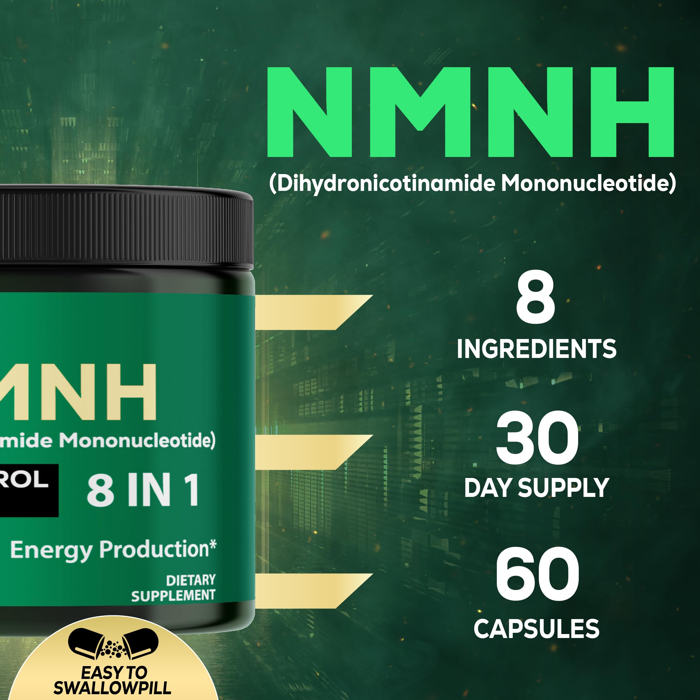 Satoomi 8in1 NMNH - NMN Supplement Alternative - NAD Supplement to Support NAD Levels Added Fisetin, Resveratrol, Quercetin, Turmeric, Berberine, Vitamin D3 & C - 60 Count for 30 Days Satoomi Au supplements
