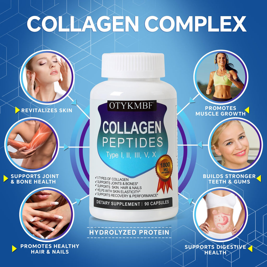 OTYKMBF Multi Collagen Peptides Pills 1800mg, Type I, II, III, V, X - Hydrolyzed Premium Collagen Complex Supports Skin, Joints, Hair & Nails, Hydrolyzed Protein for Women Men, 90 Capsules OTYKMBF Au supplements