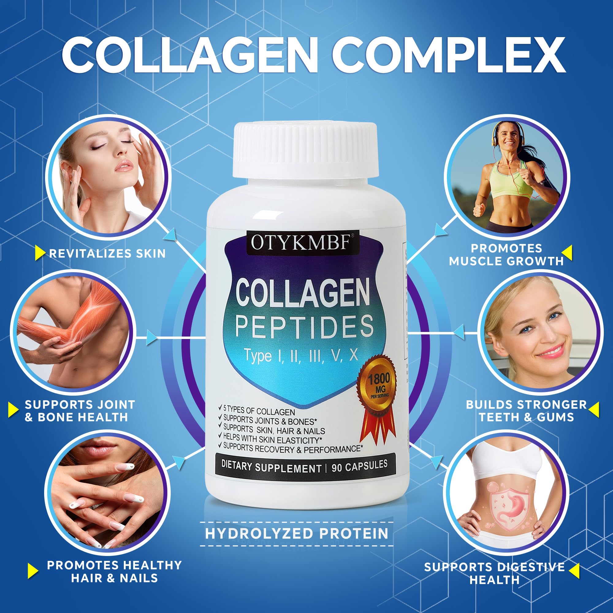OTYKMBF Multi Collagen Peptides Pills 1800mg, Type I, II, III, V, X - Hydrolyzed Premium Collagen Complex Supports Skin, Joints, Hair & Nails, Hydrolyzed Protein for Women Men, 90 Capsules OTYKMBF Au supplements
