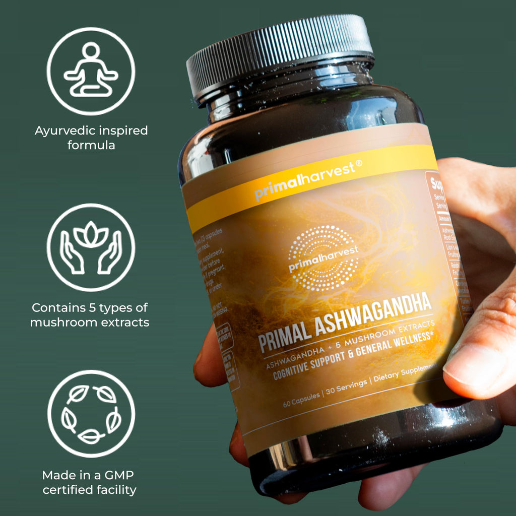 Primal Harvest Ashwagandha Supplement with 5 Mushroom Extracts: Lion’s Mane, Reishi, Cordyceps, Turkey Tail & Maitake for Immune Support & Cognitive Health Primal Harvest Au supplements
