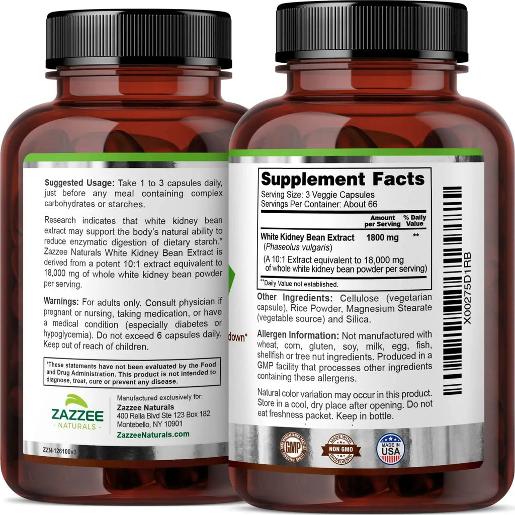 Zazzee White Kidney Bean 10:1 Extract, 18,000 mg Strength, 200 Vegan Capsules, Over 2 Month Supply Zazzee Au supplements