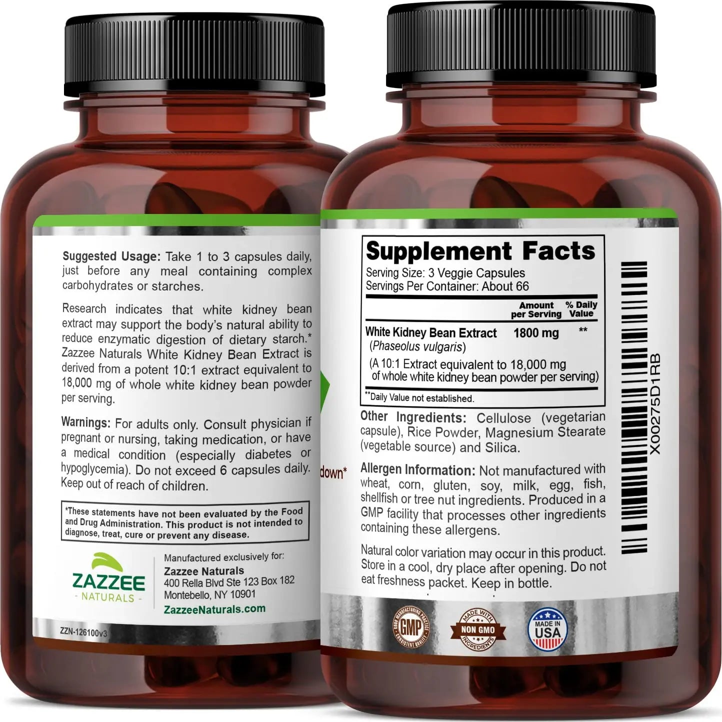 Zazzee White Kidney Bean 10:1 Extract, 18,000 mg Strength, 200 Vegan Capsules, Over 2 Month Supply Zazzee Au supplements