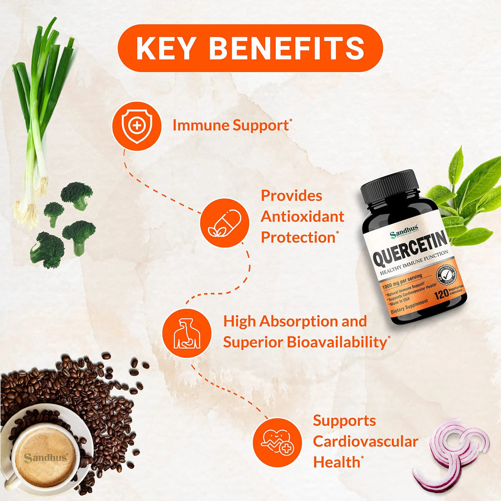 Sandhu's Quercetin 1000mg Per Serving 120 Count Vegetarian Capsules Bioflavonoids Sandhu's Au supplements