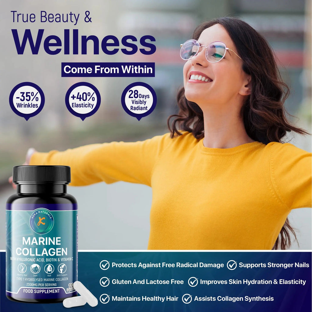 Hydrolysed Marine Collagen Peptides 2300mg - Enhanced with Hyaluronic Acid & Vitamin C Keka Naturals Au supplements