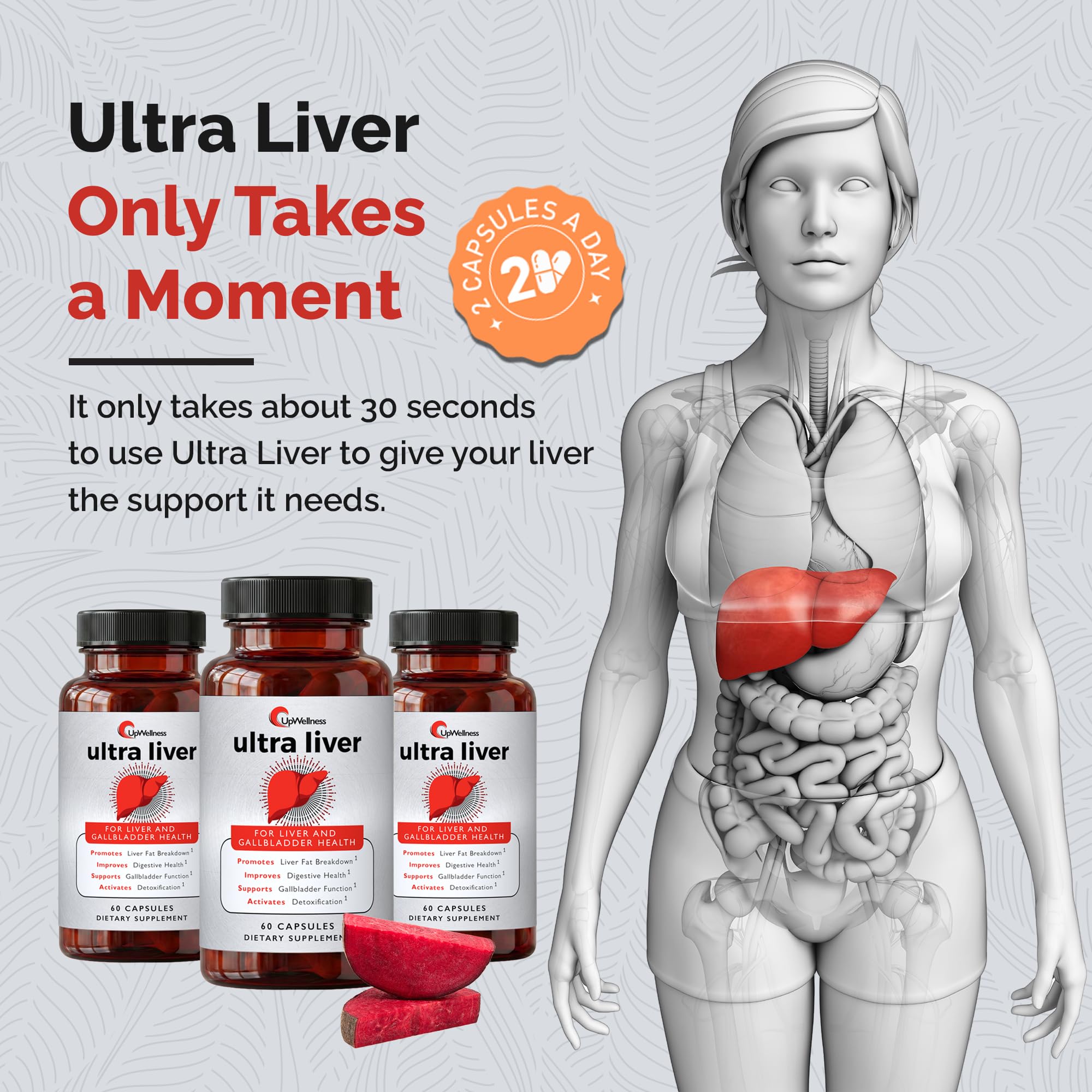 UpWellness Ultra Liver Supplement for Liver Support and Gallbladder Support - Powered by TMG, NAC Milk Thistle, and More