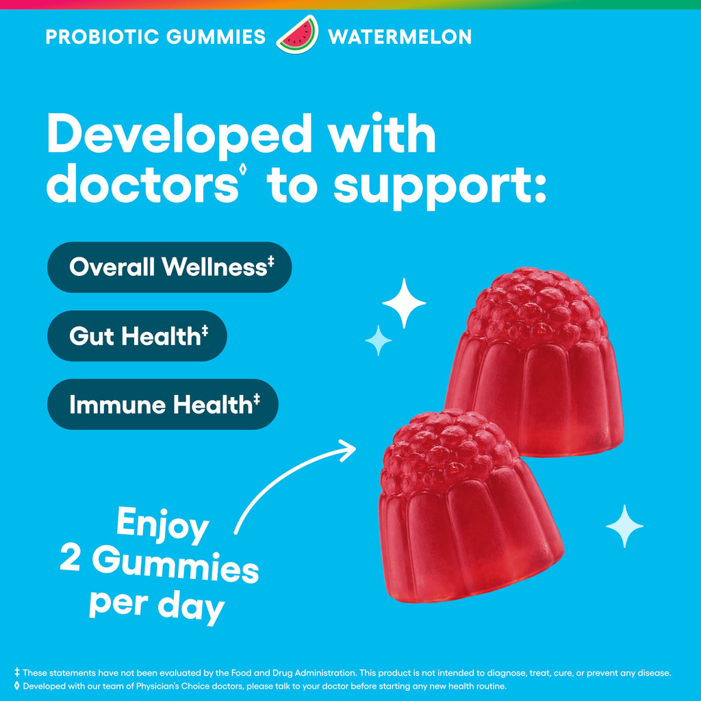 Physician's CHOICE Probiotic Gummies with Vitamin D & Prebiotic Fiber - Sugar Free - 1B CFUs of Clinically Studied Probiotic - Supports Immune & Gut Health