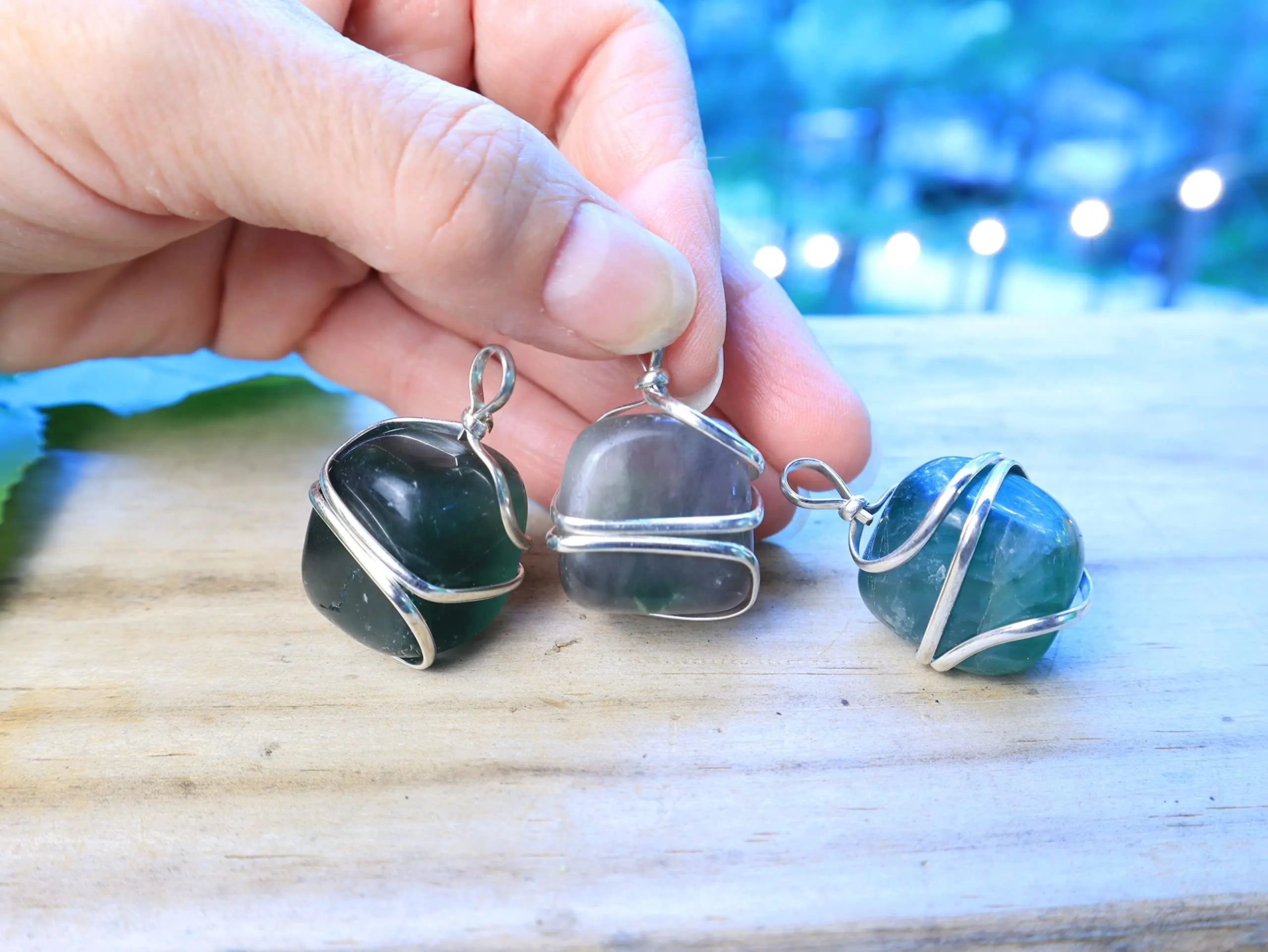 Shelf and Stone Rainbow Fluorite Wire Wrapped Pendant - Dark Hued Fluorite Crystal Necklace Shelf and Stone Au supplements