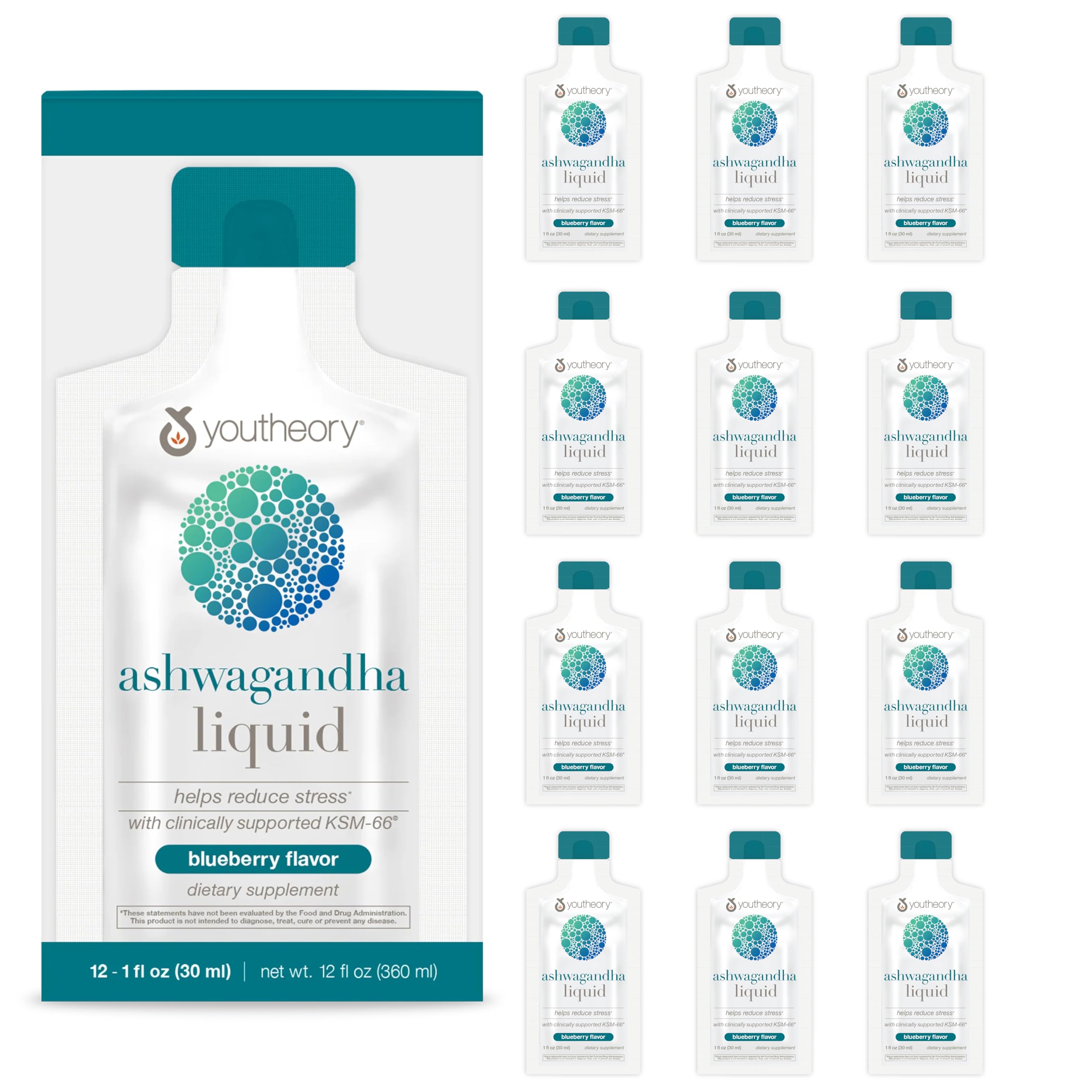 Youtheory Ashwagandha Liquid - with Organic KSM-66 Ashwagandha - Herbal Blend to Support Stress Relief & Energy Levels* - Helps Support Mood* - 1 oz Single Serve Packet, Pack of 12 Youtheory Au supplements