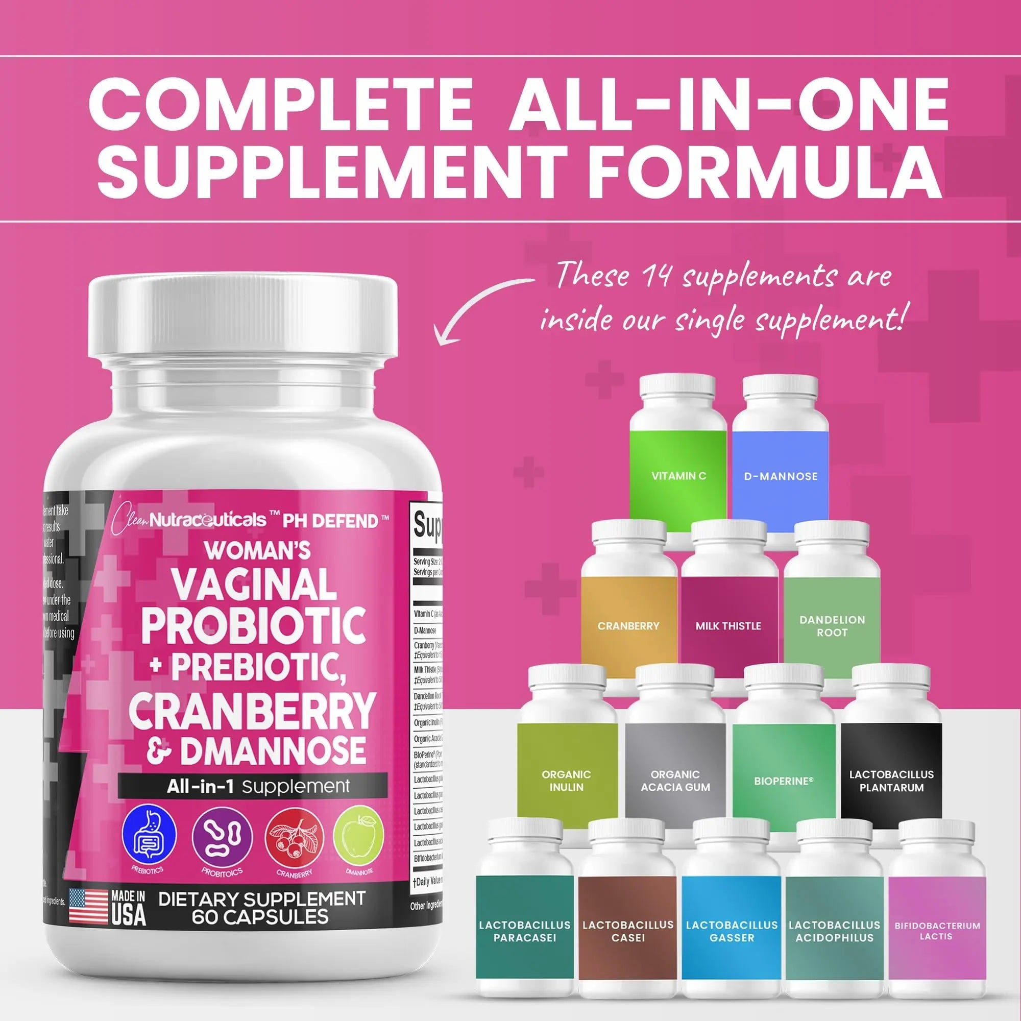 Vaginal Probiotics For Women + Prebiotics 20 Billion Cranberry Pills 30,000mg w/ D-Manno Clean Nutraceuticals Au supplements