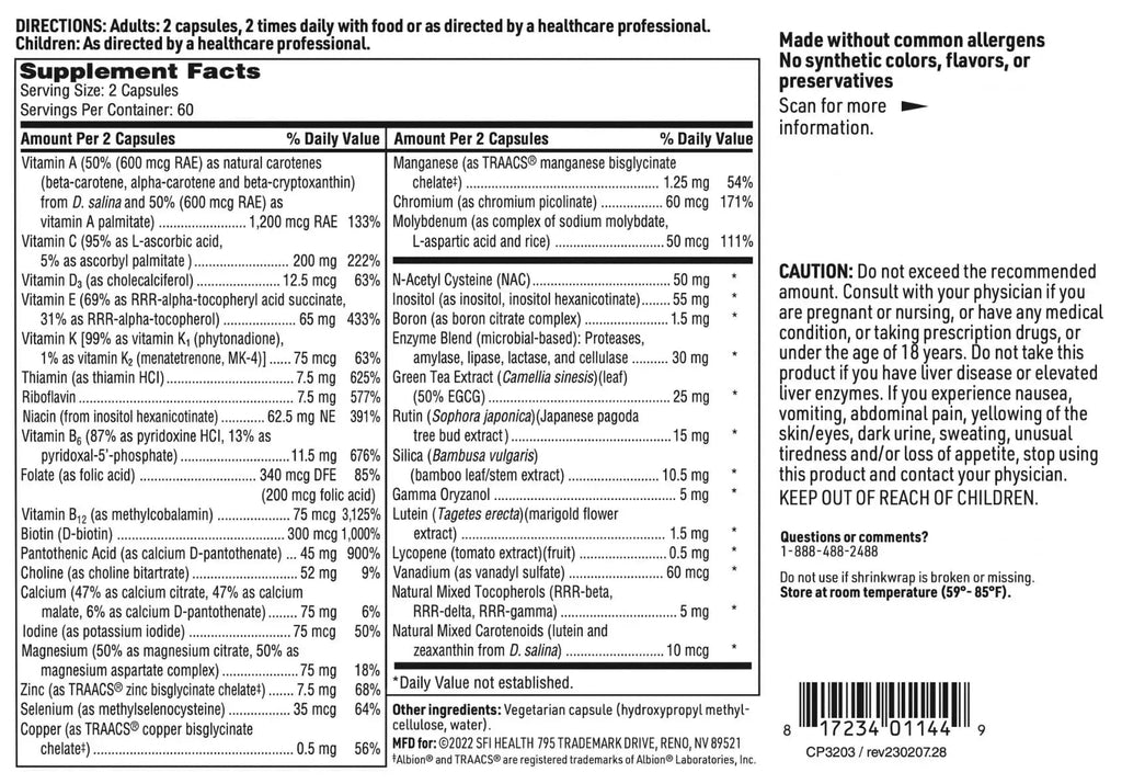 Klaire Labs SFI Health Core Multi - Multimineral & Multivitamin Supplement with No Iron - Vitamins & Chelated Minerals with Natural Mixed Carotenoids SFI Health Au supplements