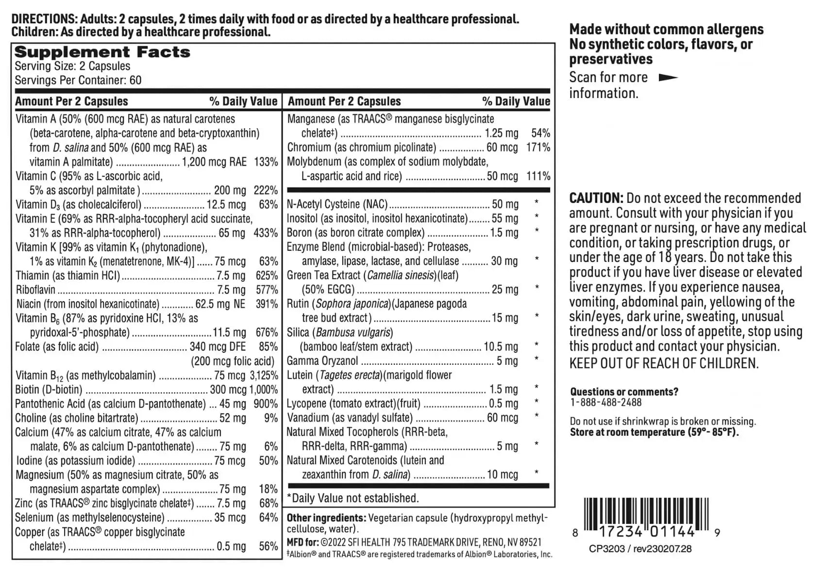 Klaire Labs SFI Health Core Multi - Multimineral & Multivitamin Supplement with No Iron - Vitamins & Chelated Minerals with Natural Mixed Carotenoids SFI Health Au supplements