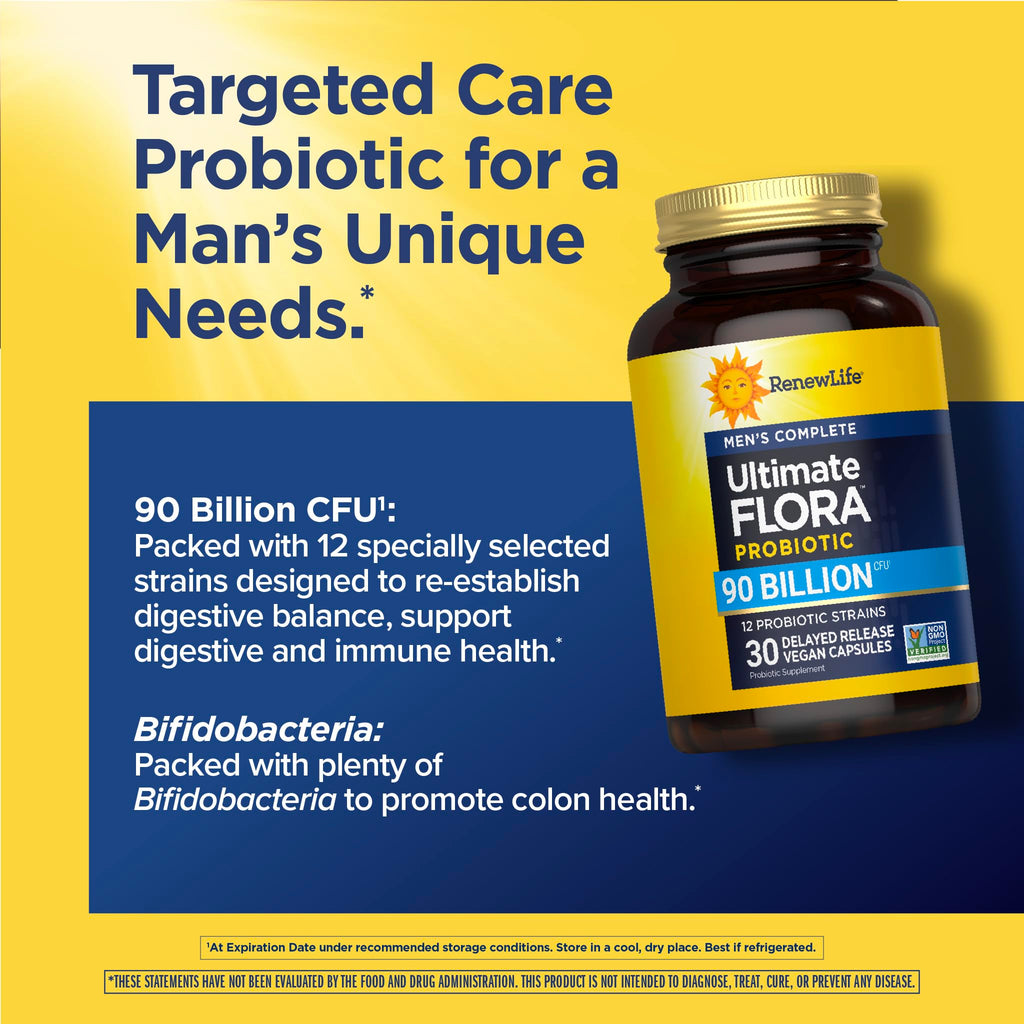 Renew Life Men's Care Probiotic Capsules, Supports Mens Digestive, Colon, Immune and Respiratory Health, L. Rhamnosus GG, Dairy, Soy and gluten-free, 90 Billion CFU, 30 Count