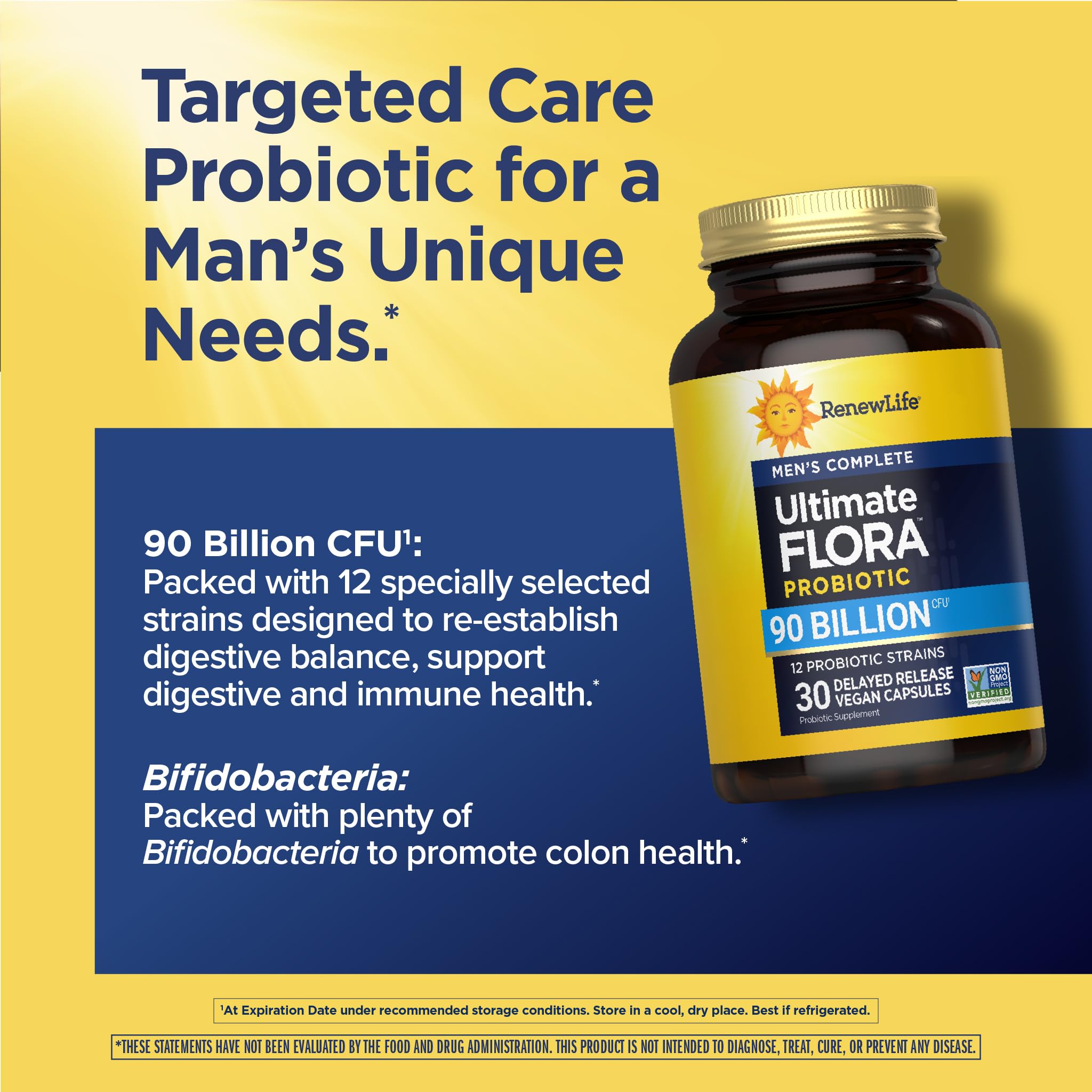 Renew Life Men's Care Probiotic Capsules, Supports Mens Digestive, Colon, Immune and Respiratory Health, L. Rhamnosus GG, Dairy, Soy and gluten-free, 90 Billion CFU, 30 Count