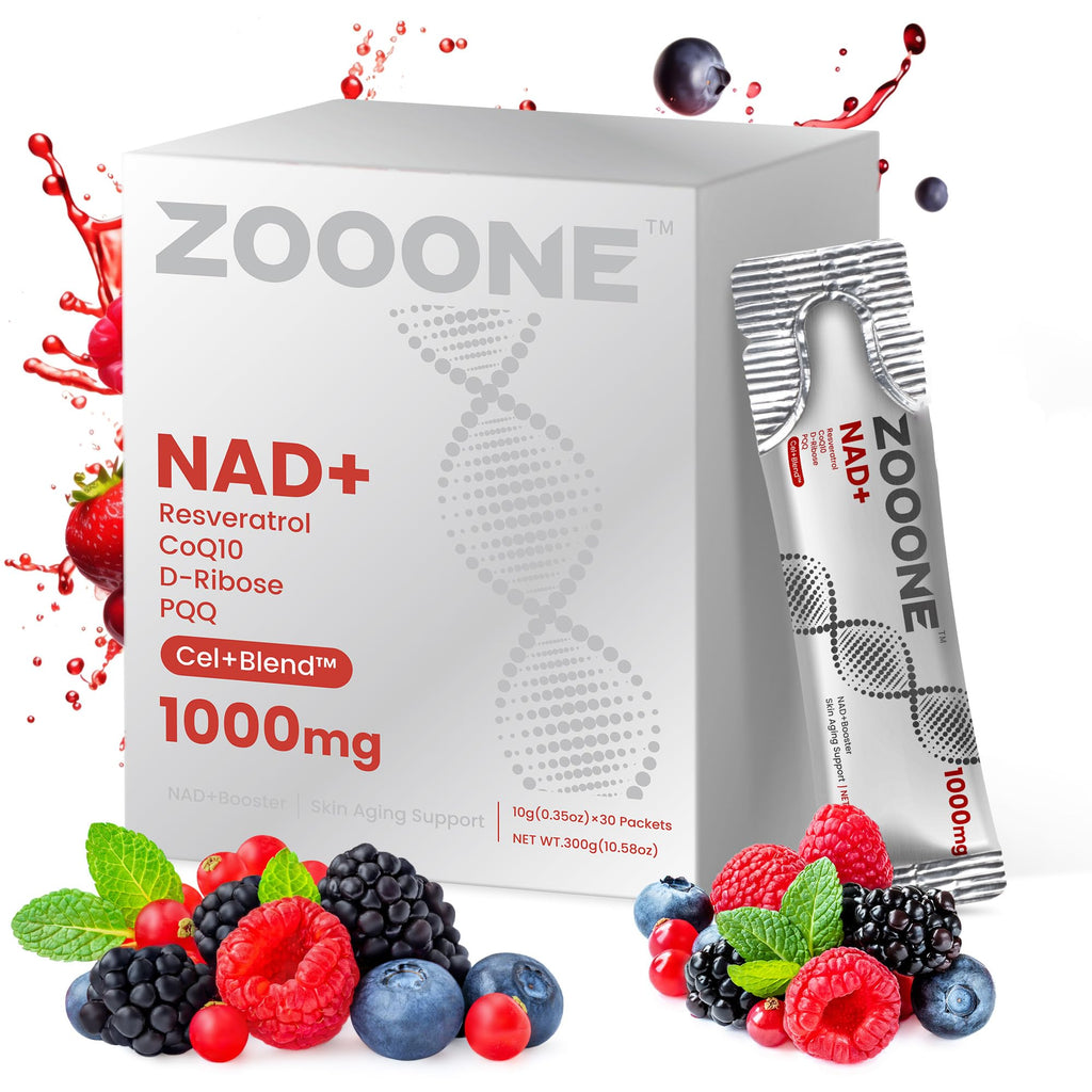 zooone NAD+ 1000mg Liquid Packets Supplement - Premium Nicotinamide Riboside & Resveratrol for Cellular Energy