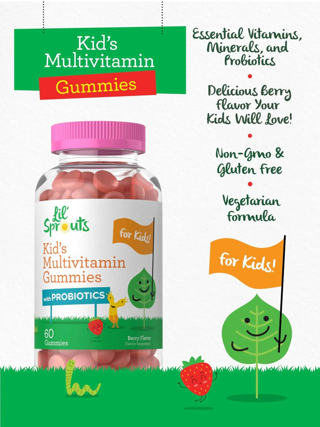 Carlyle Kids Multivitamin Gummies with Probiotics | 60 Chewables | Berry Flavor | Vegetarian, Non-GMO, Gluten Free Children's Supplement | by Lil' Sprouts | Carlyle Au supplements