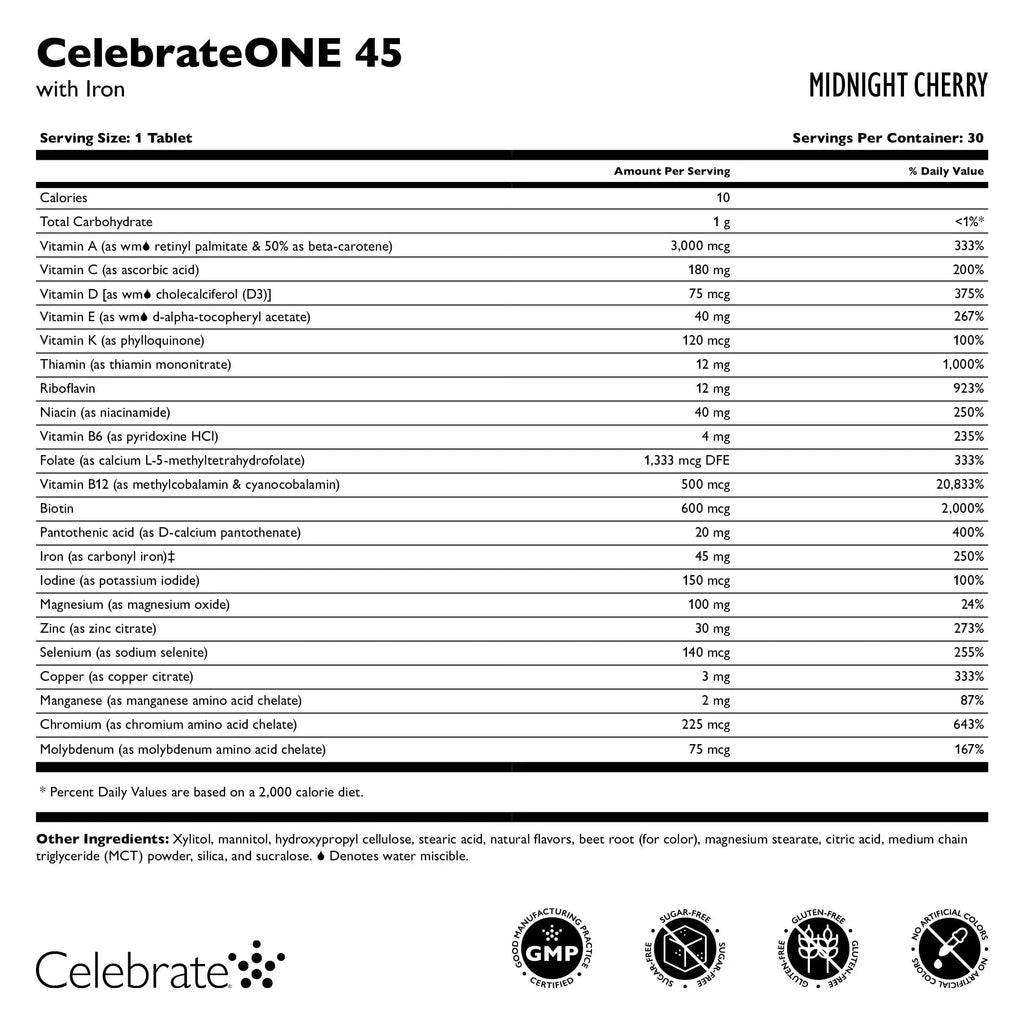 Celebrate Vitamins CelebrateONE 45 Chewables, 45mg Iron - Once Daily Bariatric Multivitamin, Essential Vitamins & Minerals Celebrate Bariatric Supplements Au supplements