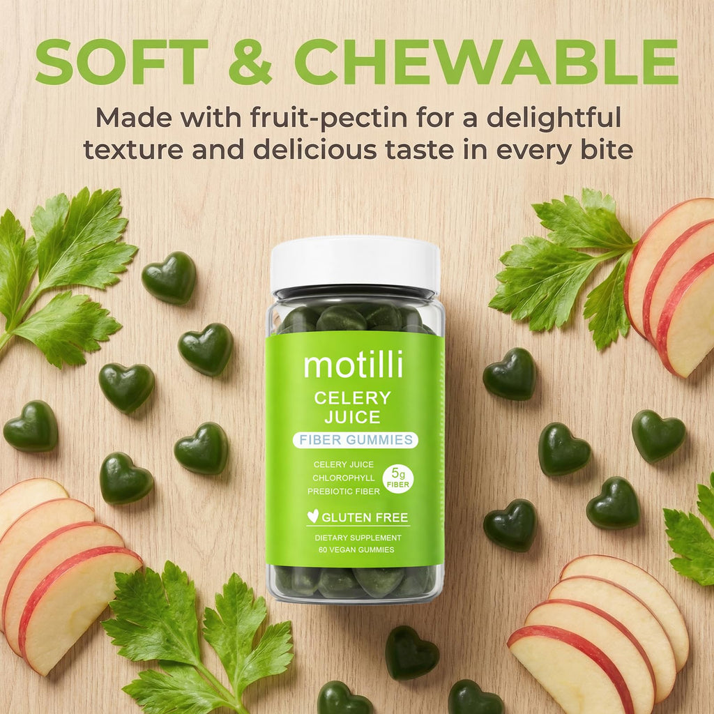 zdiwond Motilli Celery Juice Fiber Gummies, with Prebiotic Fiber and Botanical Ingredients, 60 Count