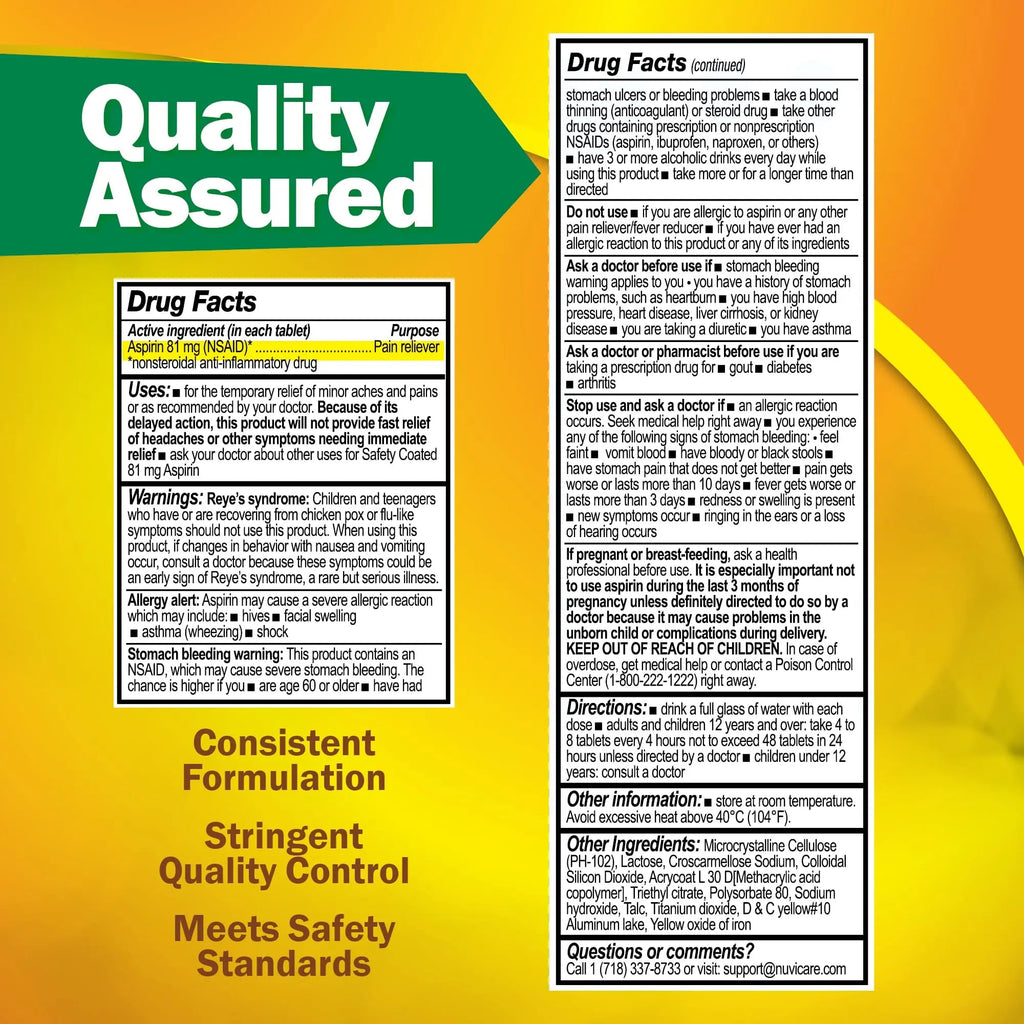 NUVICARE Low Dose Aspirin 81mg for Adults Coated Caplets - Compare to Active Ingredient in Low Dose Bayer Aspirin for Adults - Safety Coated (300 Count) NUVICARE Au supplements