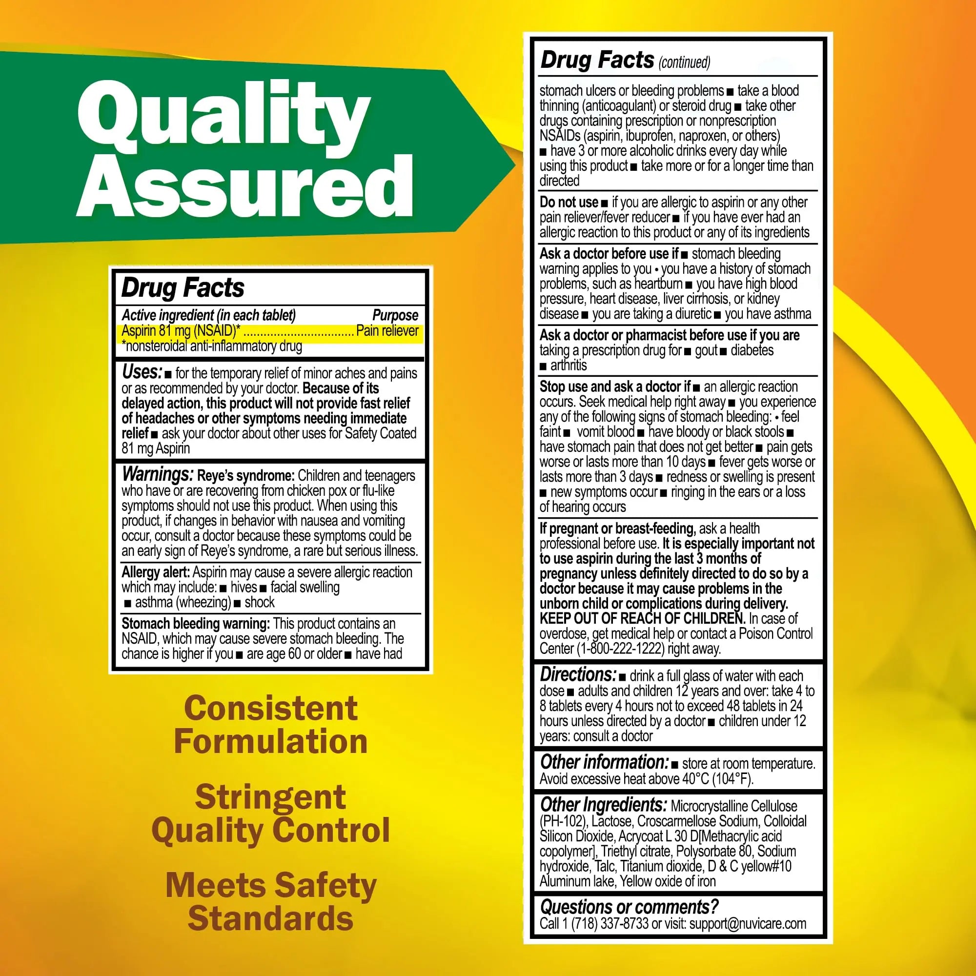 NUVICARE Low Dose Aspirin 81mg for Adults Coated Caplets - Compare to Active Ingredient in Low Dose Bayer Aspirin for Adults - Safety Coated (300 Count) NUVICARE Au supplements