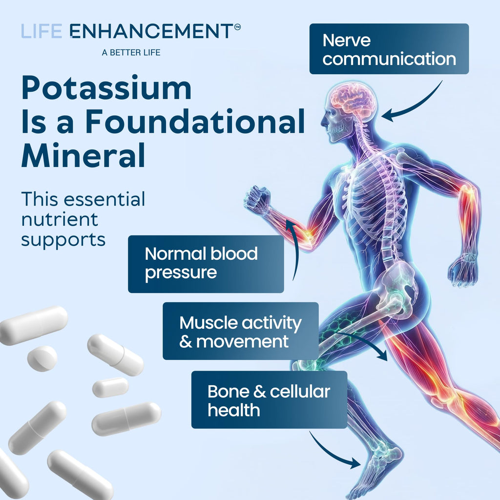 Life Enhancement High Potency 1020 mg Potassium Supplement for Muscle, Brain & Bone Health - No Additives High Absorption Elemental Potassium Supplement
