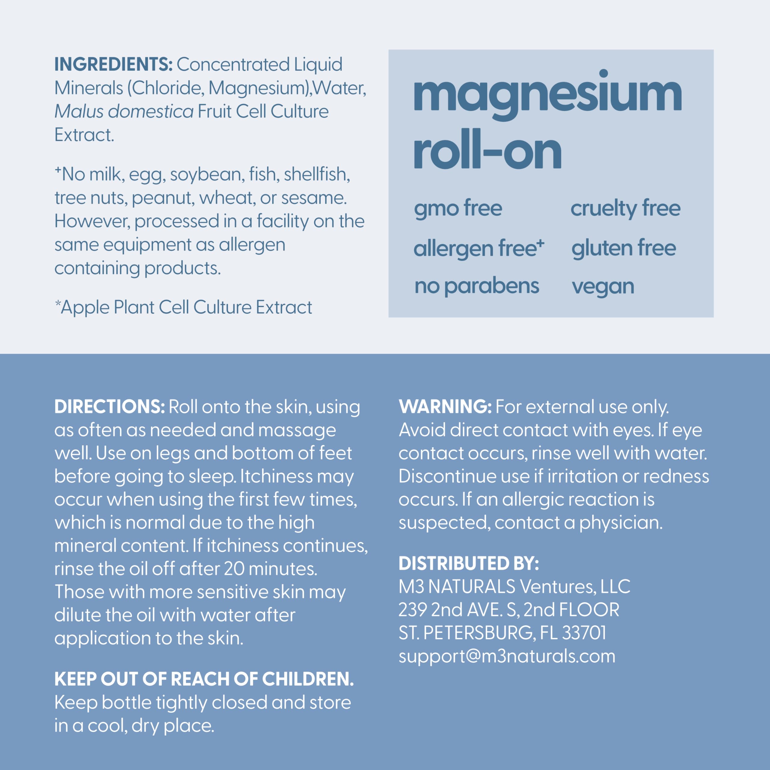 Magnesium Roll On for Adults & Kids, Easy Application for Sore Muscles, Feet, Joints and Leg Cramps, Helps with Sleeping and Post-Workout Recovery, for Sensitive Skin, 3 fl oz, by M3 M3 Naturals Au supplements