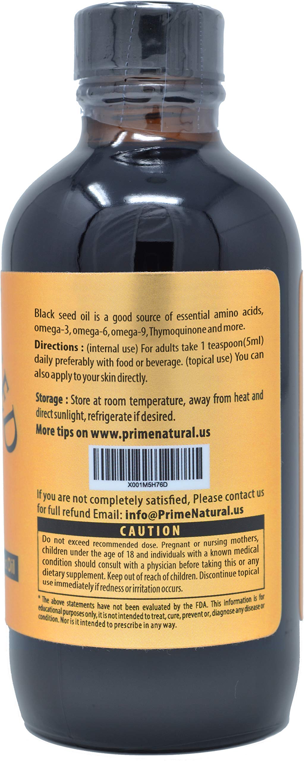 Prime Natural Organic Black Seed Oil 4oz - Cold Pressed Unrefined High Thymoquinone 1.7% USDA Certified - Turkish Origin Potent Nigella Sativa Liquid