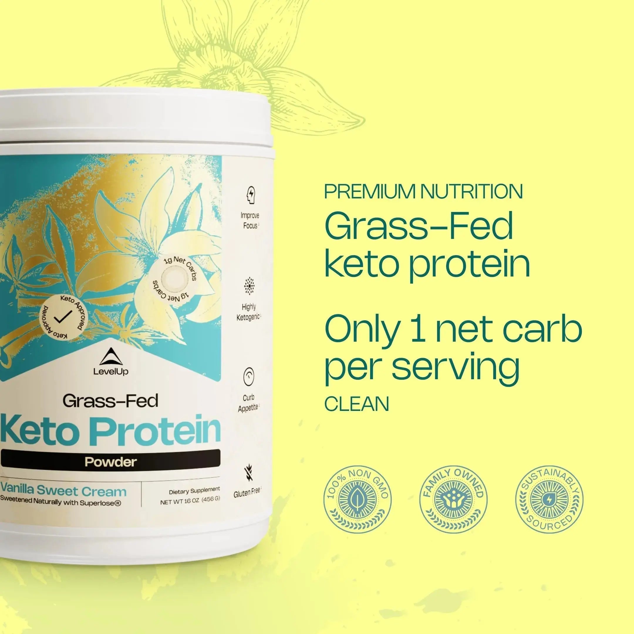 LevelUp Keto Protein, with Collagen Peptides, Energizing MCT, Whey Isolate Protein, Ketogenic Protein Powder Supplement - Vanilla Sweet Cream LevelUp Au supplements