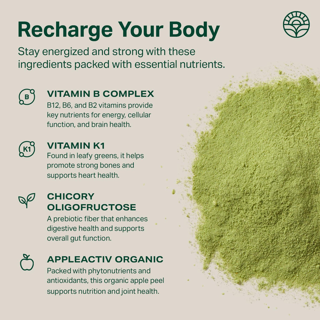 Proper, The Greens Daily Boost Organic Greens Powder. Whole Food, Apple Flavour Veggie Powder Superfood with Wheatgrass, Spirulina, Chlorella, Probiotics.