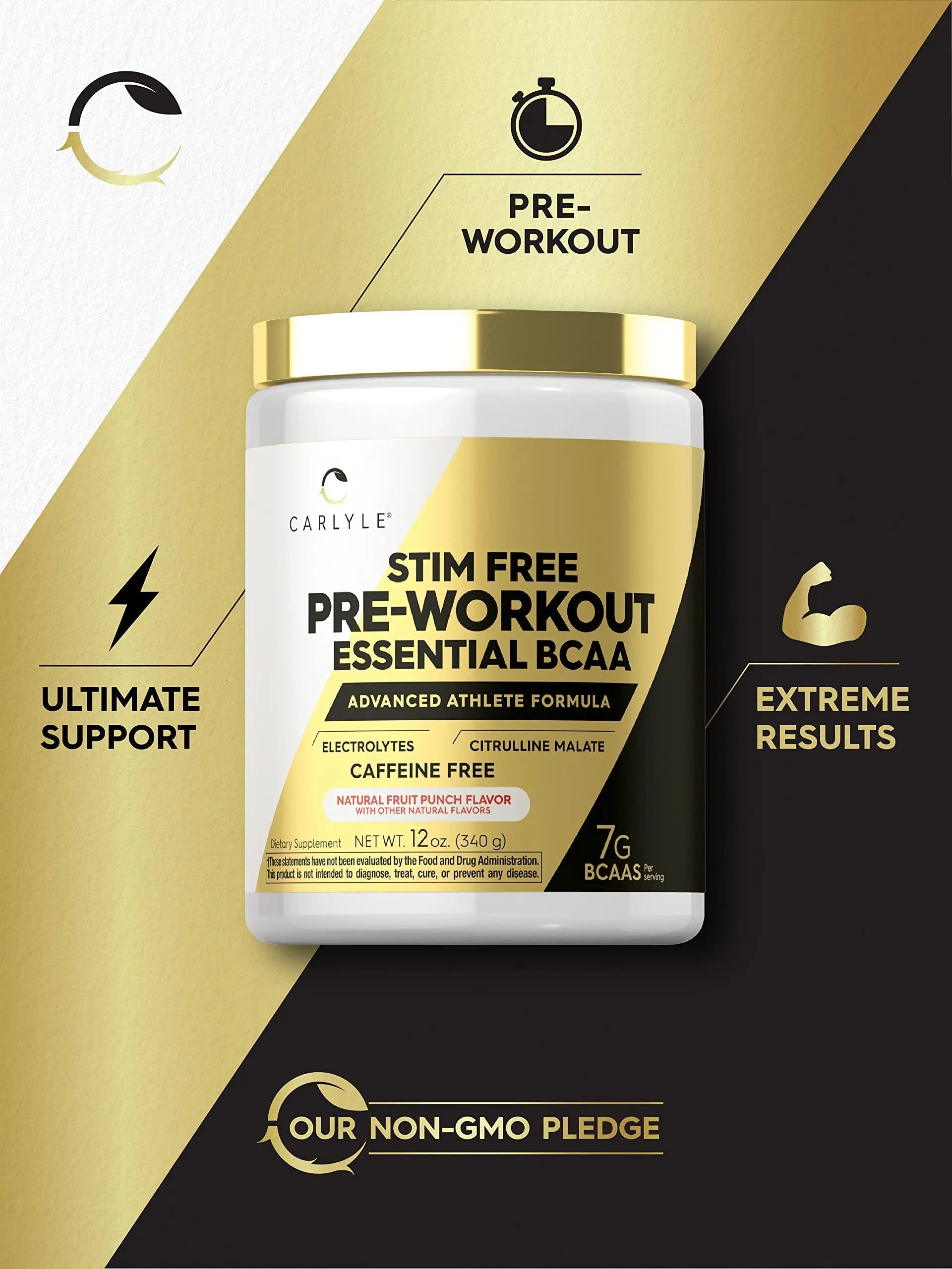Carlyle Stim Free Pre Workout Powder | BCAA Amino Acids | 7g BCAA | Fruit Punch Flavor Carlyle Au supplements