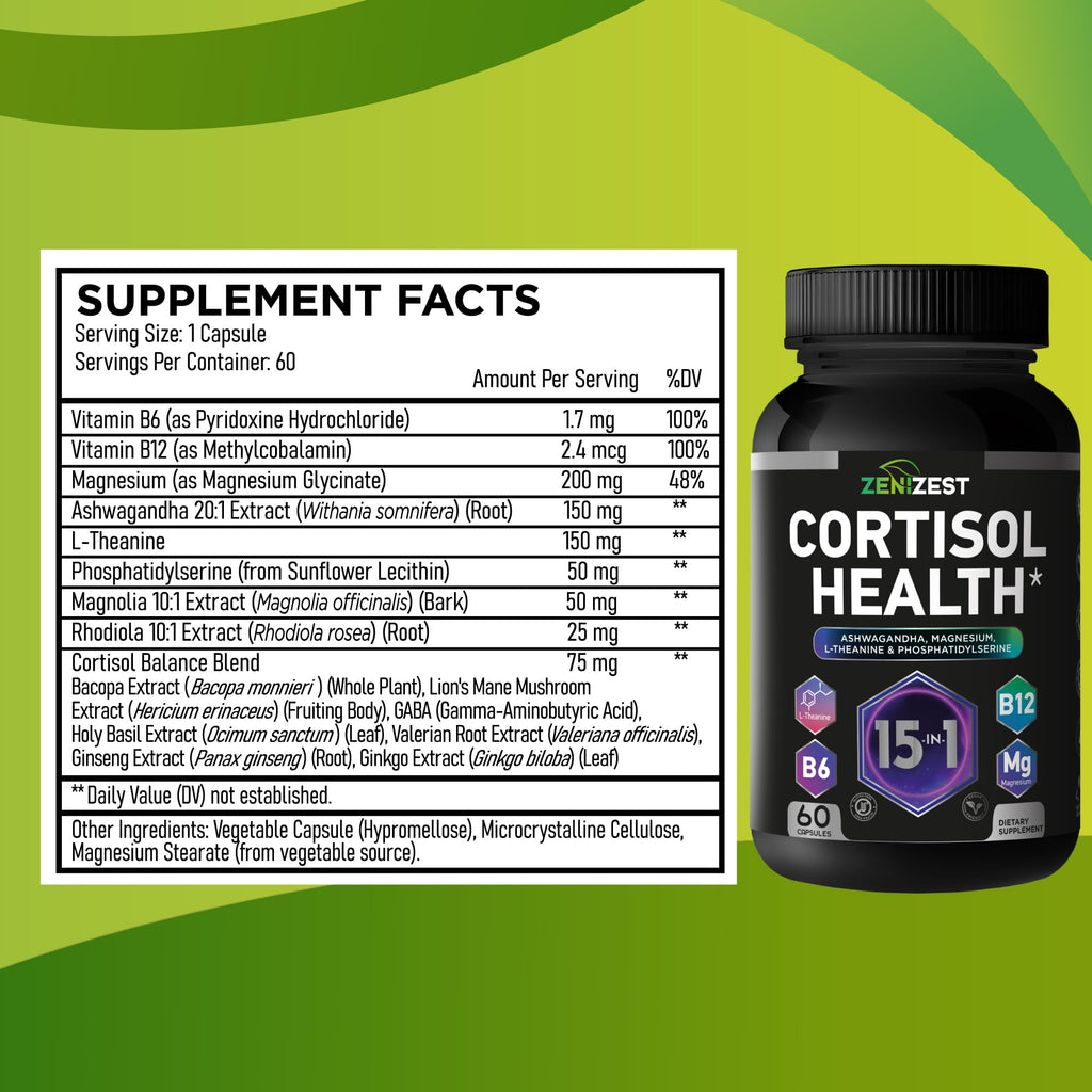 Cortisol Detox Supplement for Women Men - Control & Lower High Cortisol Level - Adrenal Health Balance Cleanse Sleep Stress Support - Magnesium Ashwagandha L-Theanine Cortisol Blocker Reducer ZeniZest Au supplements
