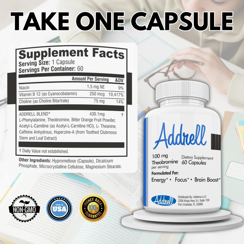 Focus Pep Addrell Energy Stimulant Pills- Natural Nootropic Brain Supplement Alternative Pill & Study Supplements Substitute to Elevate Mental Clarity for Women & Men OTC- 60 Mind Booster Capsules Focus Pep Au supplements