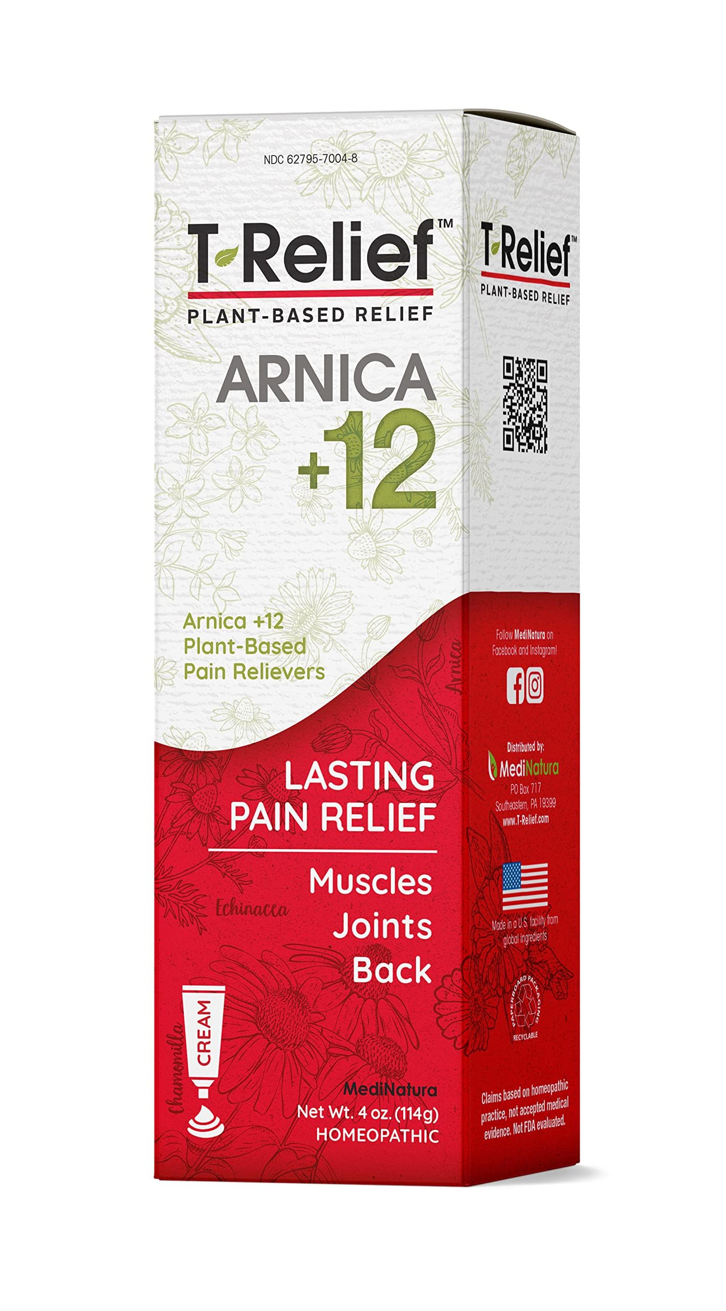 T-Relief Arnica +12 Cream Natural Actives for Back Pain Joint Soreness Muscle Aches & Stiffness, Whole Body Fast Acting Relief for Women & Men - 4 oz MediNatura Au supplements