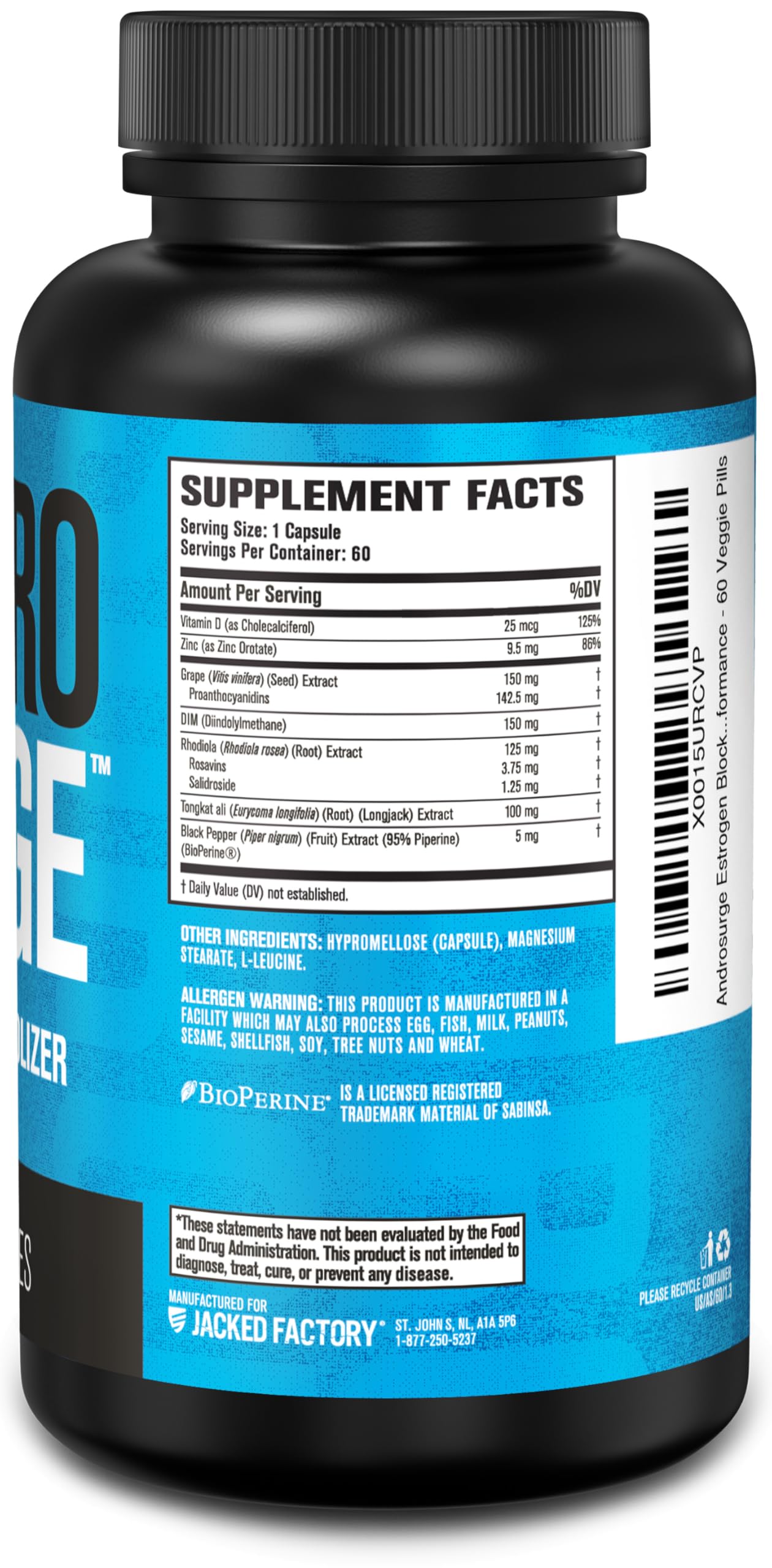 Jacked Factory Androsurge Estrogen Blocker for Men - Natural Testosterone Booster for Men & Estrogen Metabolizer with Tongkat Ali, DIM, Long Jack & More