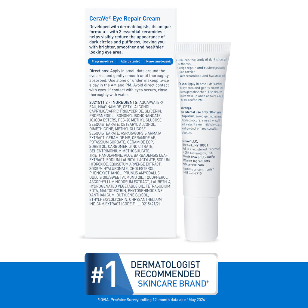 CeraVe Eye Repair Cream, Under Eye Cream For Puffiness And Bags Under Eyes, Hyaluronic Acid + Niacinamide