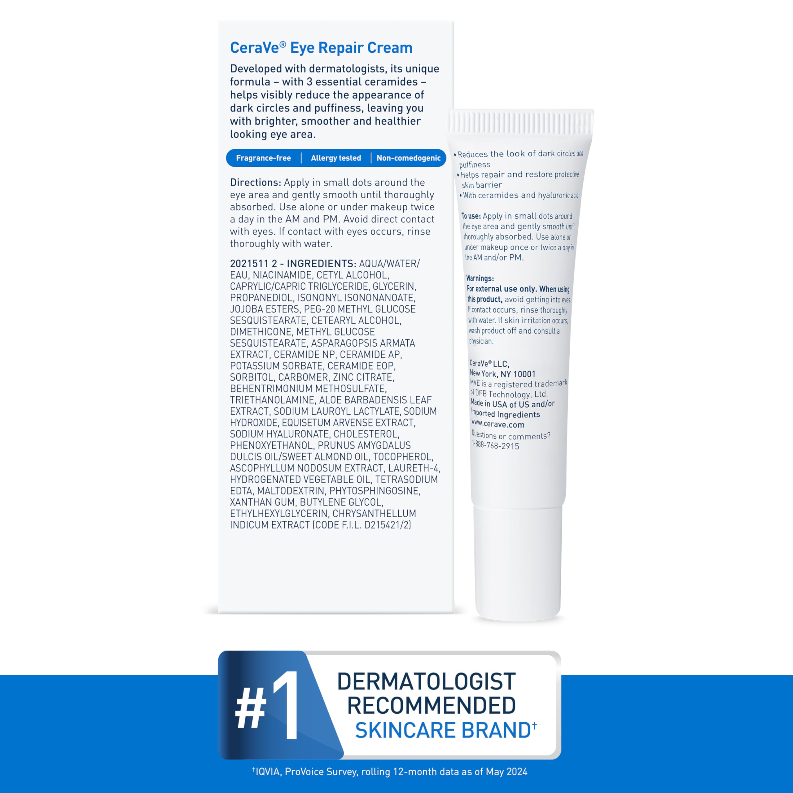 CeraVe Eye Repair Cream, Under Eye Cream For Puffiness And Bags Under Eyes, Hyaluronic Acid + Niacinamide