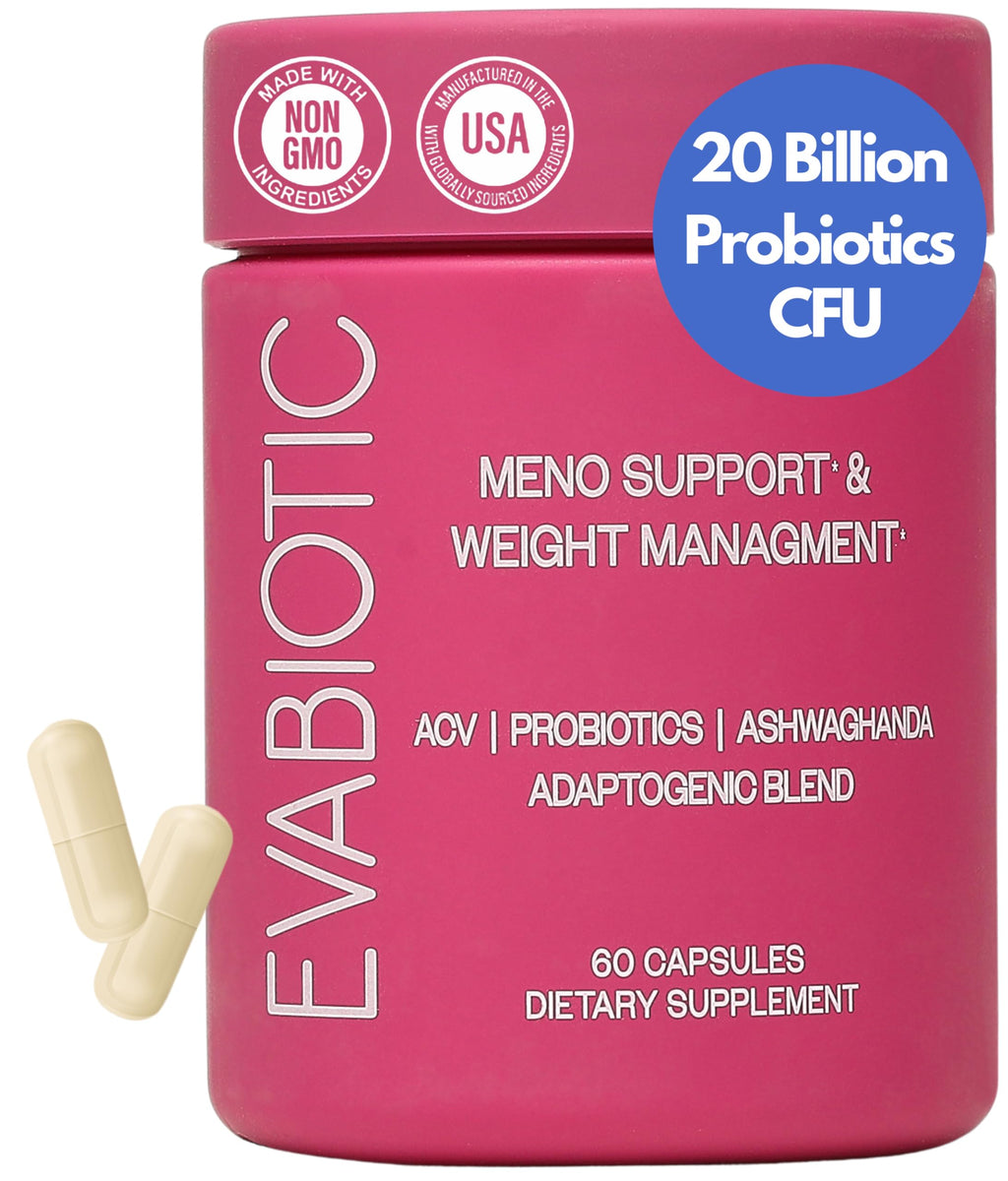Complete Menopause Vitamins - Ashwaghanda, Probiotics, ACV for Weight Management, Hot Flashes, Night Sweats, Bloat, Hormone Balance - Vegan 60 Caps Menopause Supplements for Women Non-GMO EVABIOTIC Au supplements