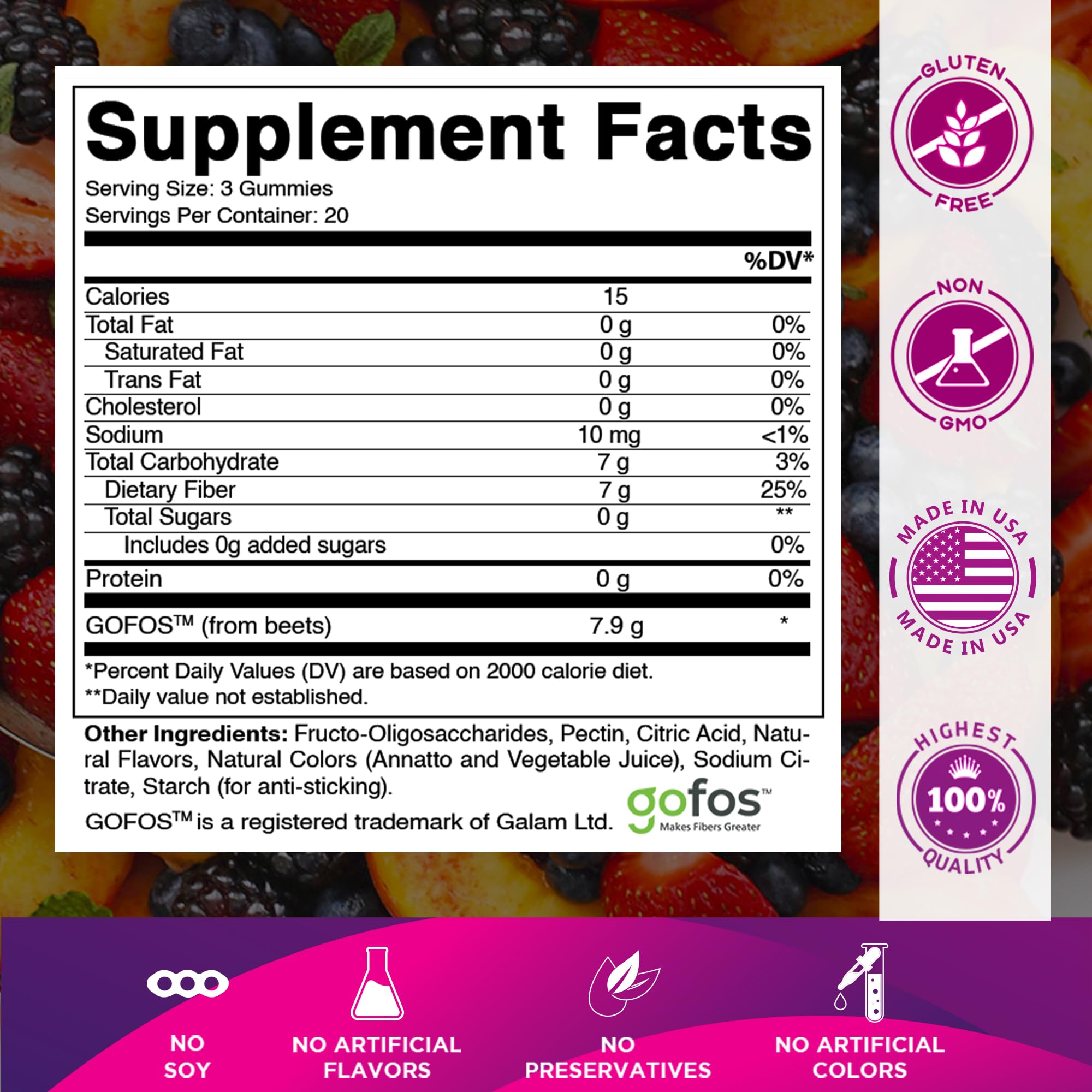 Vitamatic Prebiotic Fiber Gummies for Adults – 2 Pack (Total 120 Gummies) 7g Fiber per Serving | Extra Strength | Zero Sugar Added | Pectin-Based