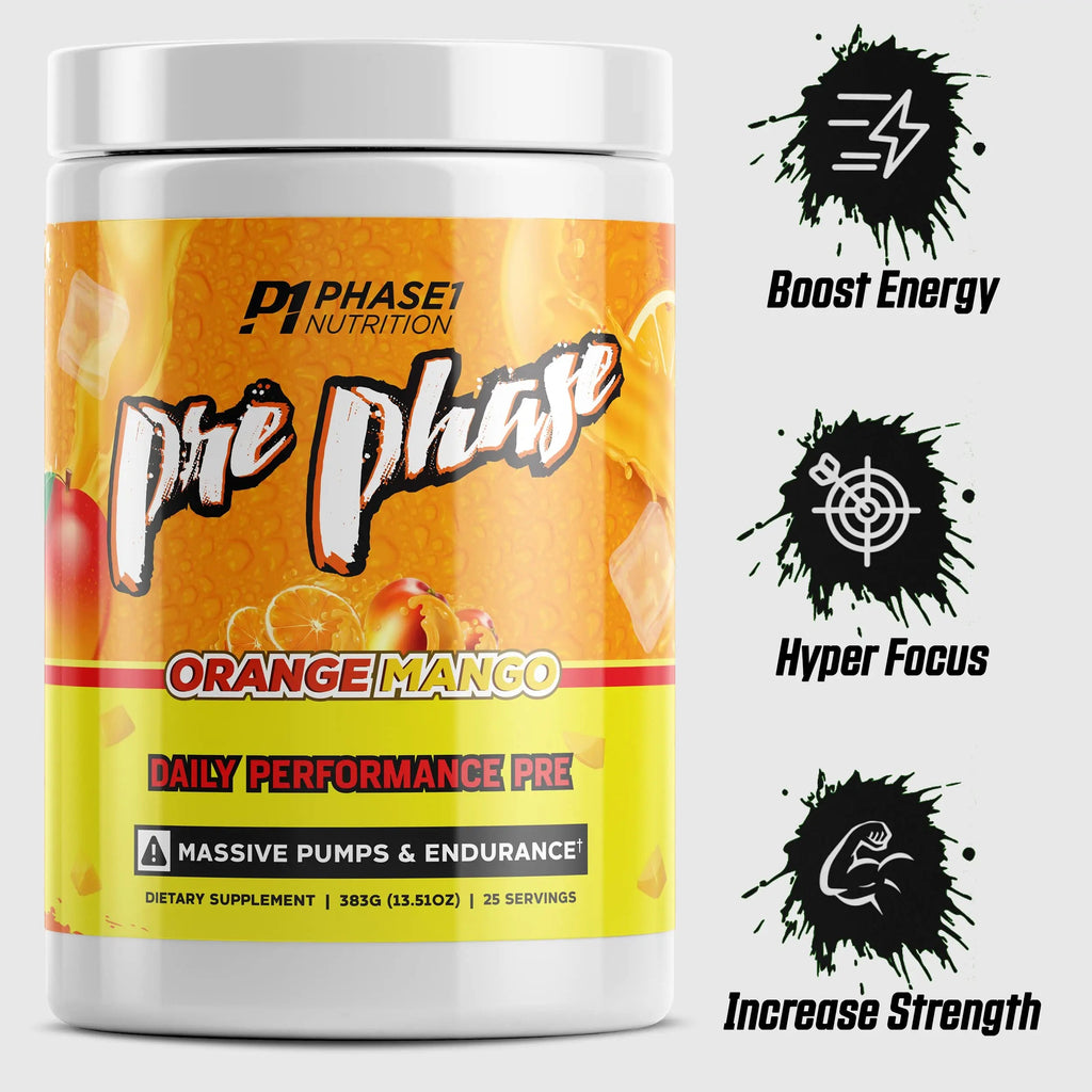 Pre Phase Daily Driver Orange Mango Pre Workout with 325mg Caffeine, Vitamin B12 Phase One Nutrition Au supplements