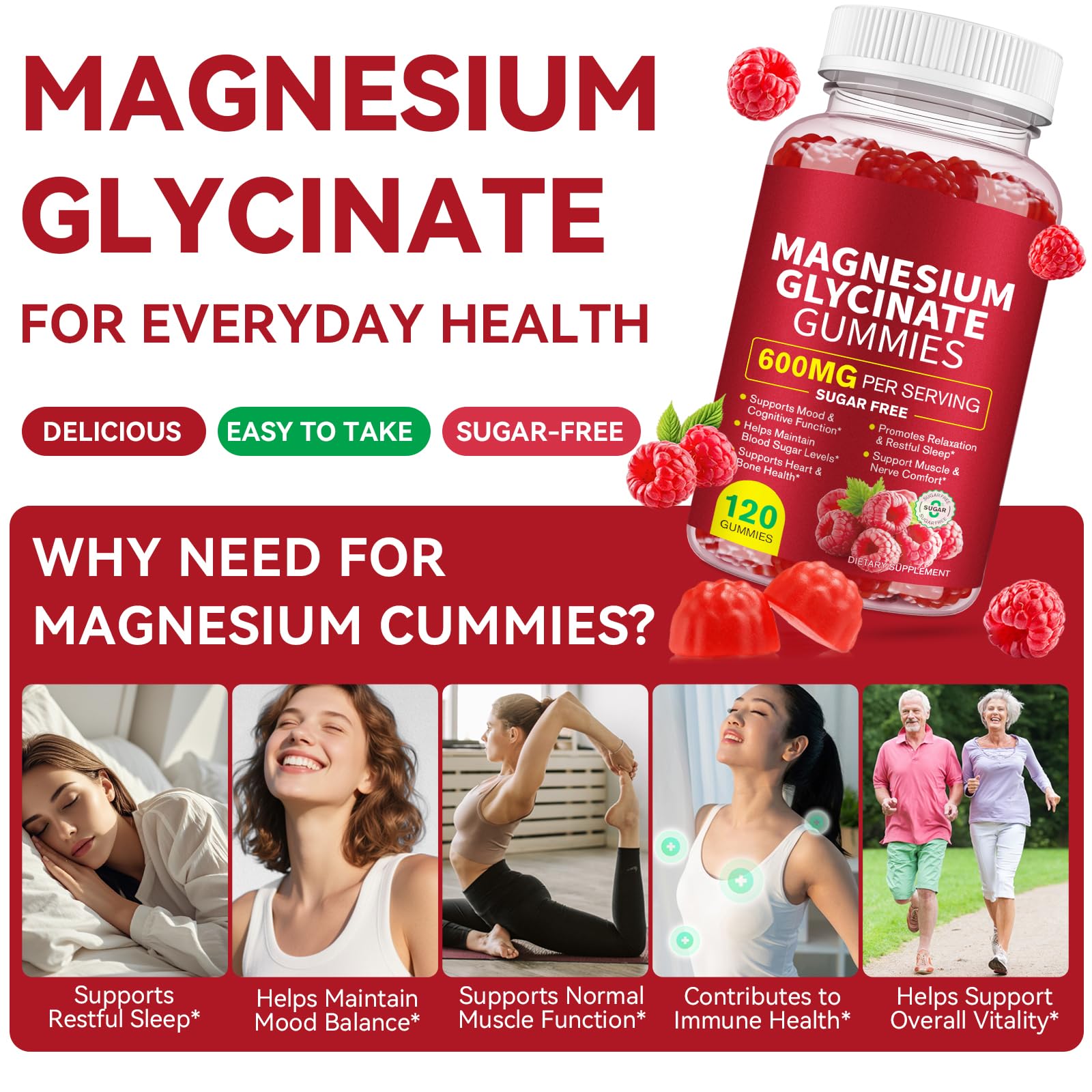 120 Count Magnesium Glycinate Gummies 600mg for Adults, Supports Relaxation, Magnesium Glycinate Chewable,