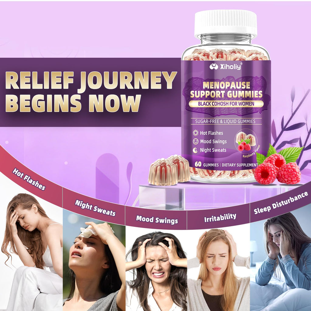 Menopause Supplements for Women with Black Cohosh, Menopause Relief Sugar Free Gummies for Hot Flashes, Natural Female Hormone Balance & Ashwagandha, Magnesium for Night Sweats, Mood Swings, 60 Count XIHOLIY Au supplements