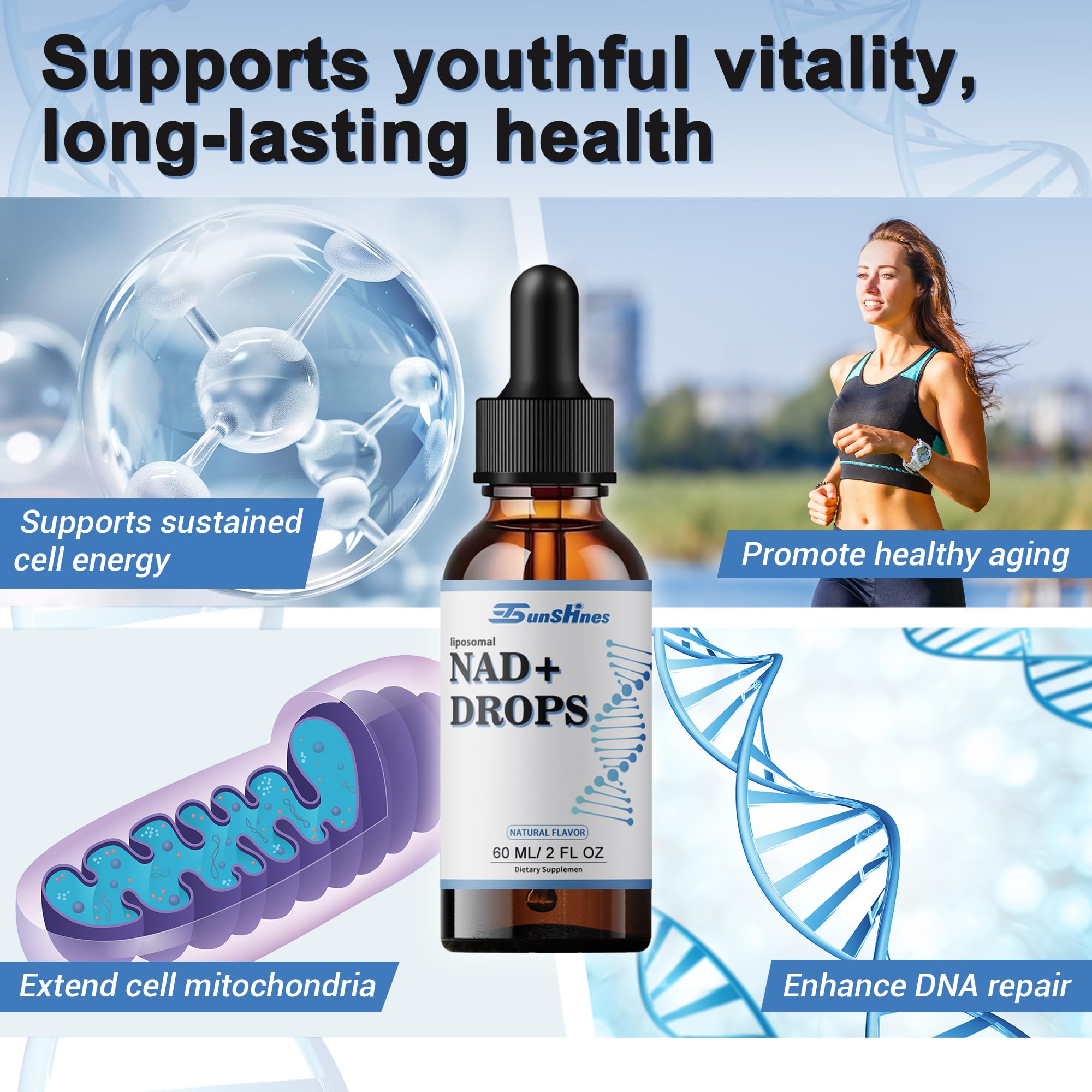 tsunshnes Liposomal NAD+800mg, NAD+ Supplement Drops - NMN or Nicotinamide Riboside Alternative, Healthy Aging Energy Metabolism and Vitality, NAD Liquid Supplement for Maximum Absorption tsunshnes Au supplements