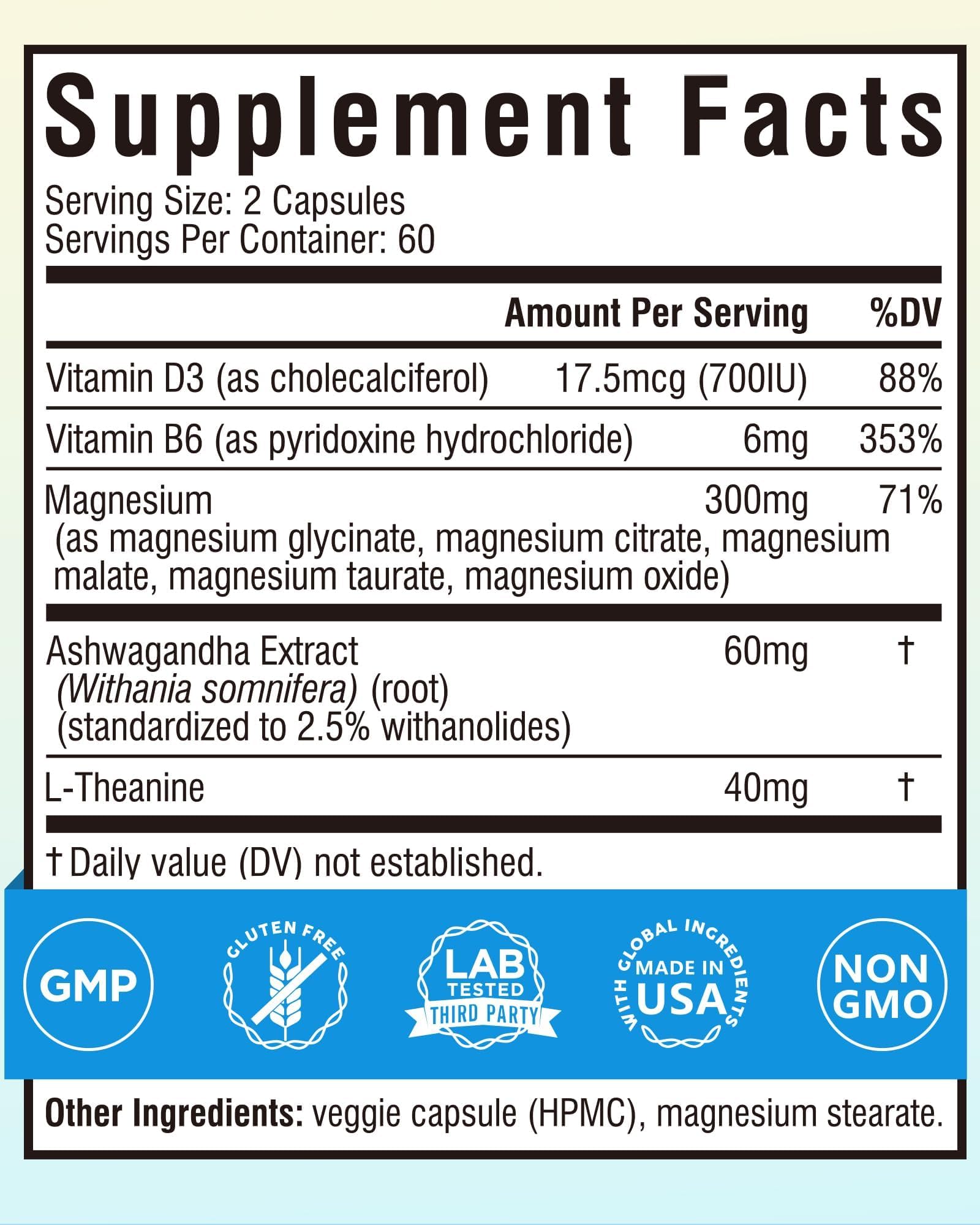 Terranics Magnesium Complex Supplement with Glycinate, Citrate, Taurate & Malate | Supports Nerve & Mood Health | Includes Ashwagandha, L-Theanine, Vitamin D3 & B6 | 120 Capsules | Non-GMO Terranics Au supplements
