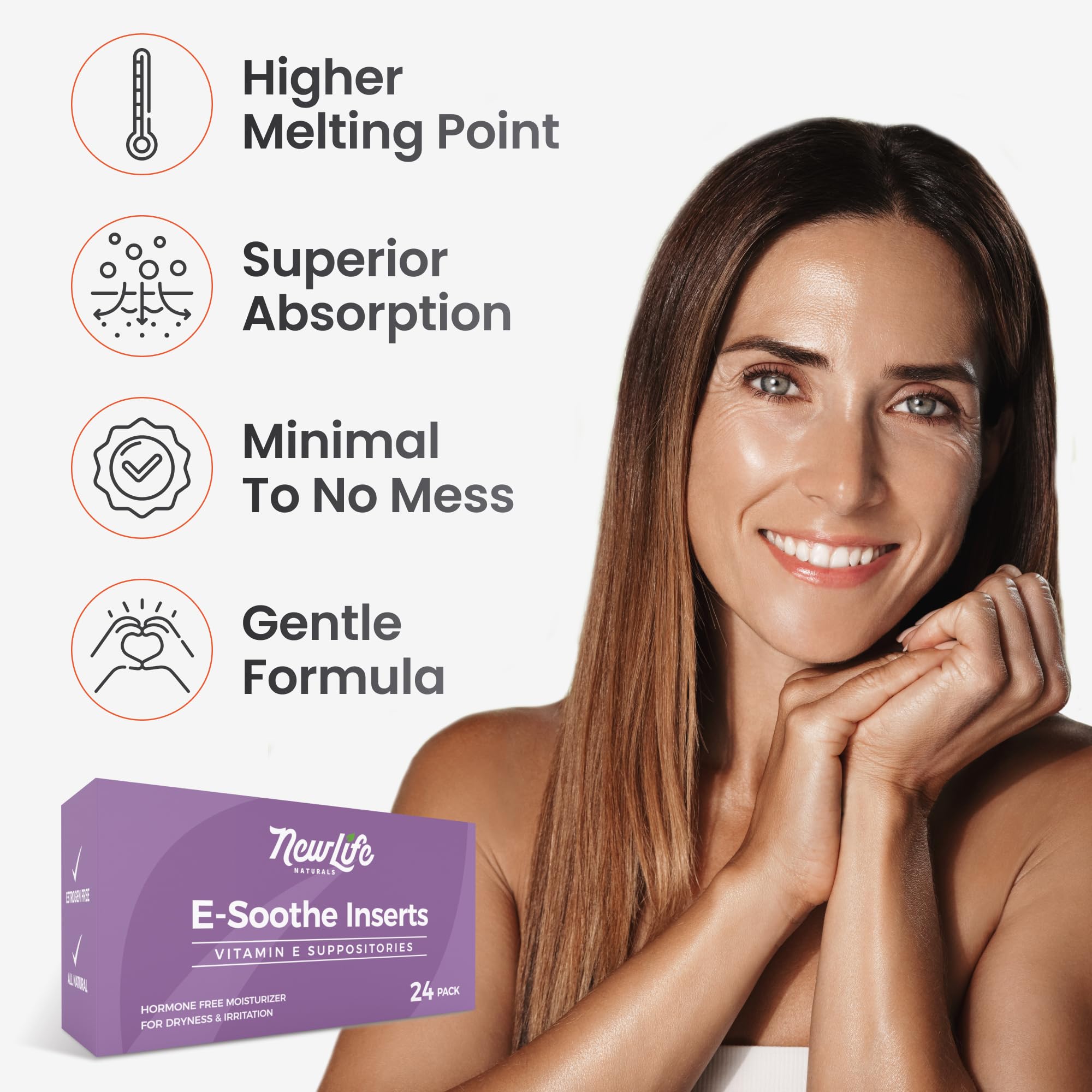 NewLife Naturals Vitamin E Vaginal Suppositories 38IU ESoothe - Moisture & Hydration Support - All Natural Estrogen Free Feminine Care - 24 Inserts NewLife Naturals Au supplements