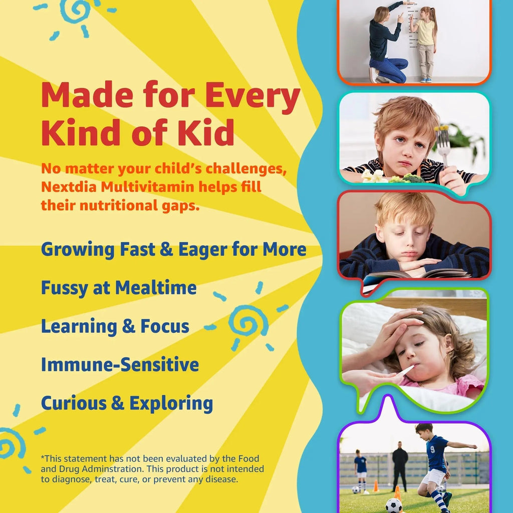 Kids Multivitamin Gummies with Iron, Sugar Free, Kids Daily Vitamins + Probiotics, Algae Omega 3 (EPA/DHA), A, C, D, Methyl B12, Folate, B6, Zinc, Biotin Nextdia Au supplements