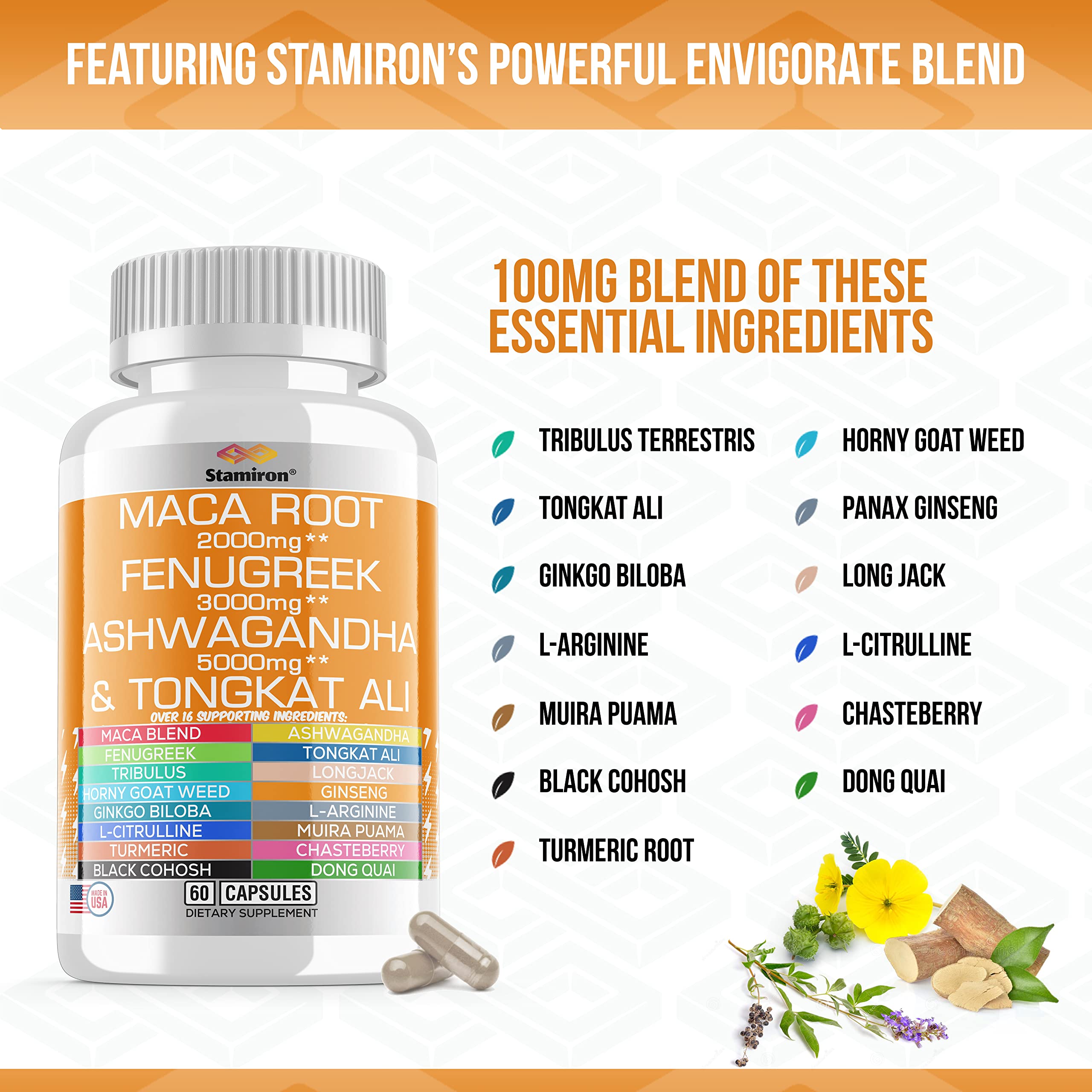 Stamiron Maca Root 2000mg Fenugreek 3000mg Ashwagandha 5000mg Supplement Stamiron Au supplements