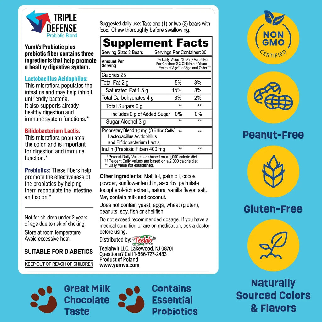 YUM-V'S Probiotics & Multivitamin Bundle for Kids – Probiotic with Prebiotic Fiber Chocolate Bears + Multivitamin & Multimineral with Iron Chewables – Digestive, Immune & Overall Health Support YUM-V'S Au supplements