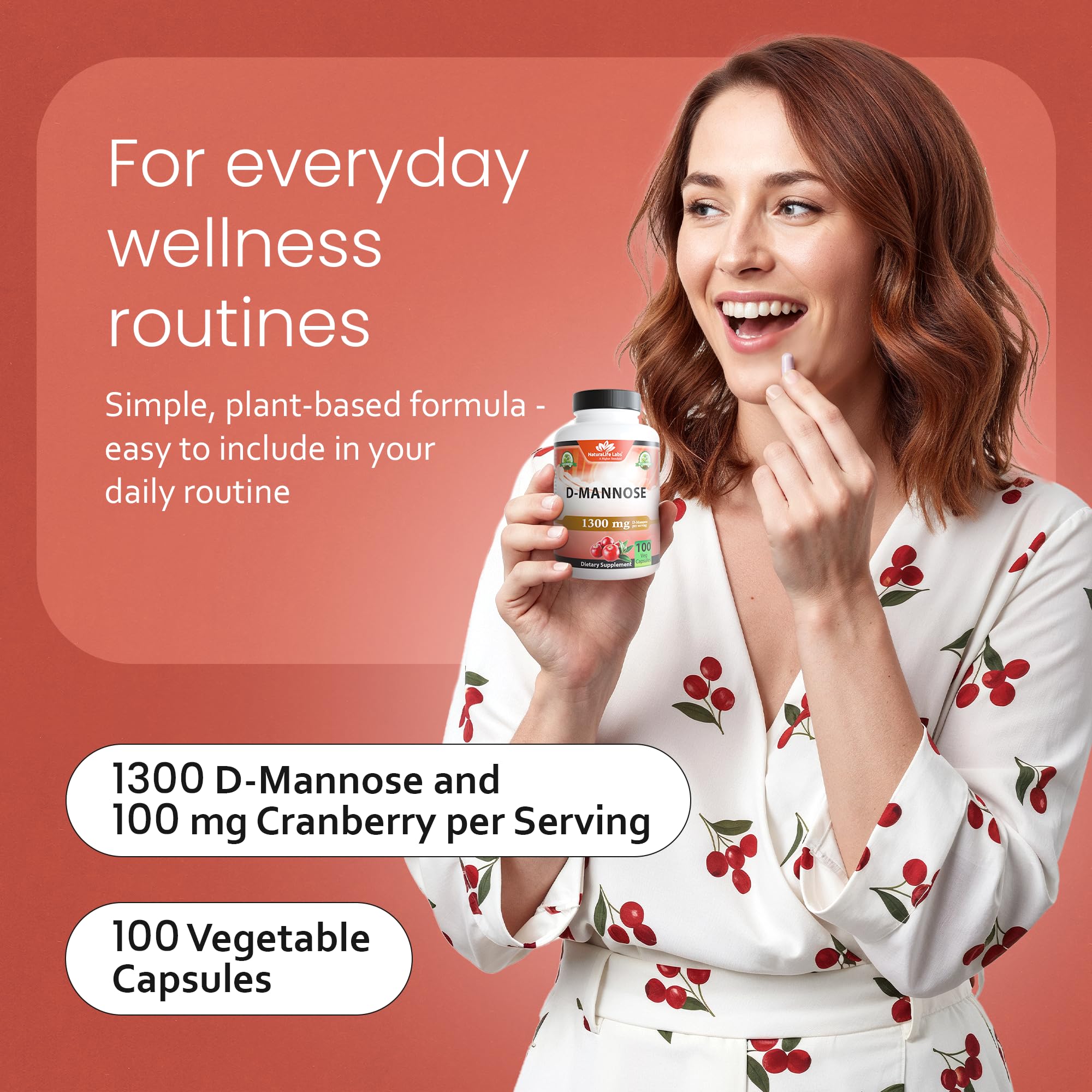 NaturaLife Labs Organic D-Mannose 1300 mg with Organic Cranberry Extract 100 mg per Serving – 100 Capsules – Non-GMO, Gluten-Free, Vegan NaturaLife Labs Au supplements