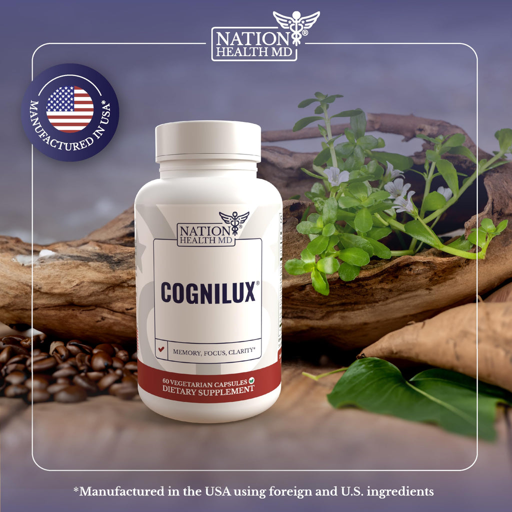 NATION HEALTH MD Cognilux - Brain Supplements for Memory and Focus - Nootropic Focus Supplement with Niacin, Vitamin B6, GABA and More - Memory Supplement for Brain, Brain Health NATION HEALTH MD Au supplements